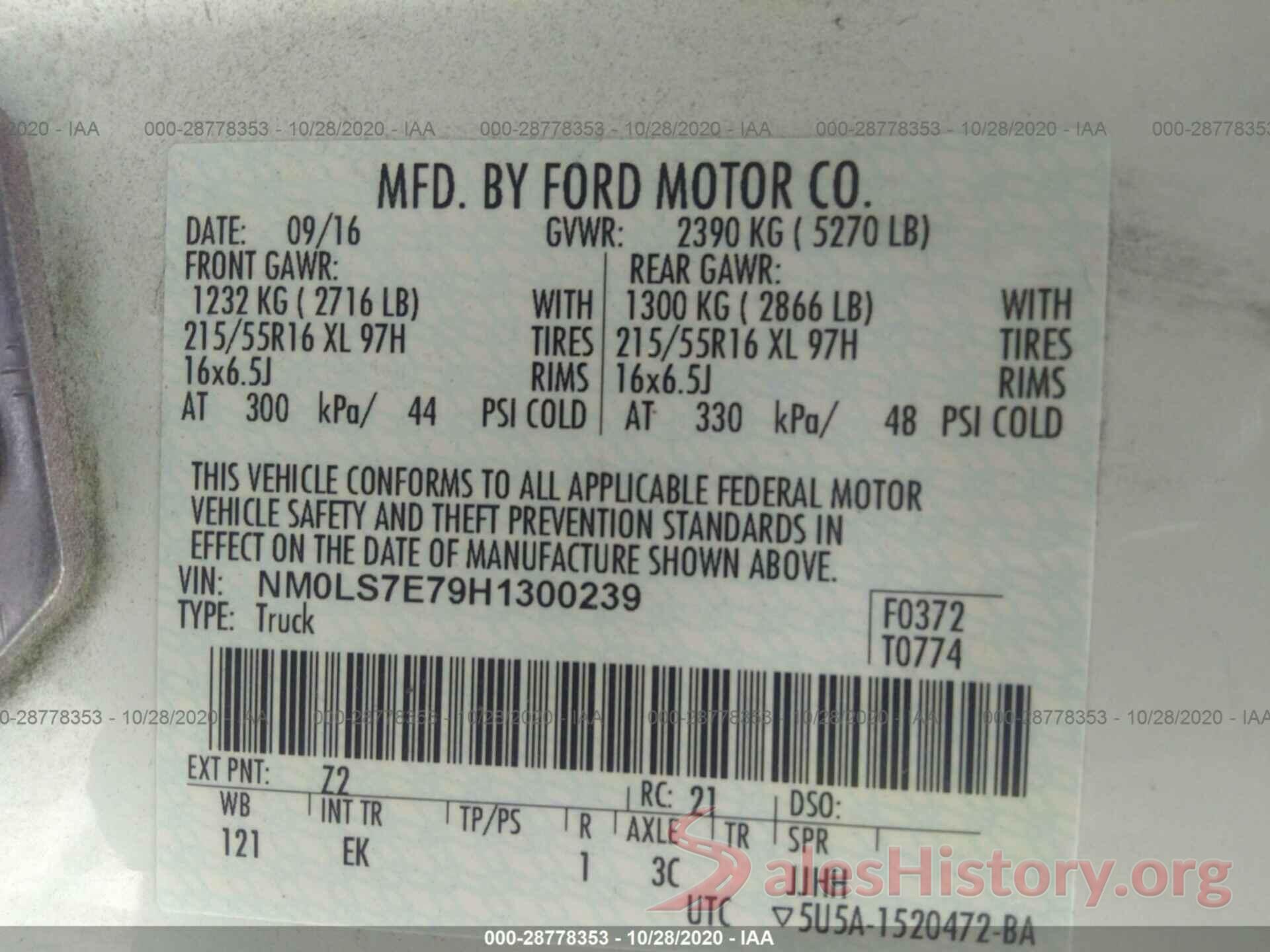 NM0LS7E79H1300239 2017 FORD TRANSIT CONNECT VAN