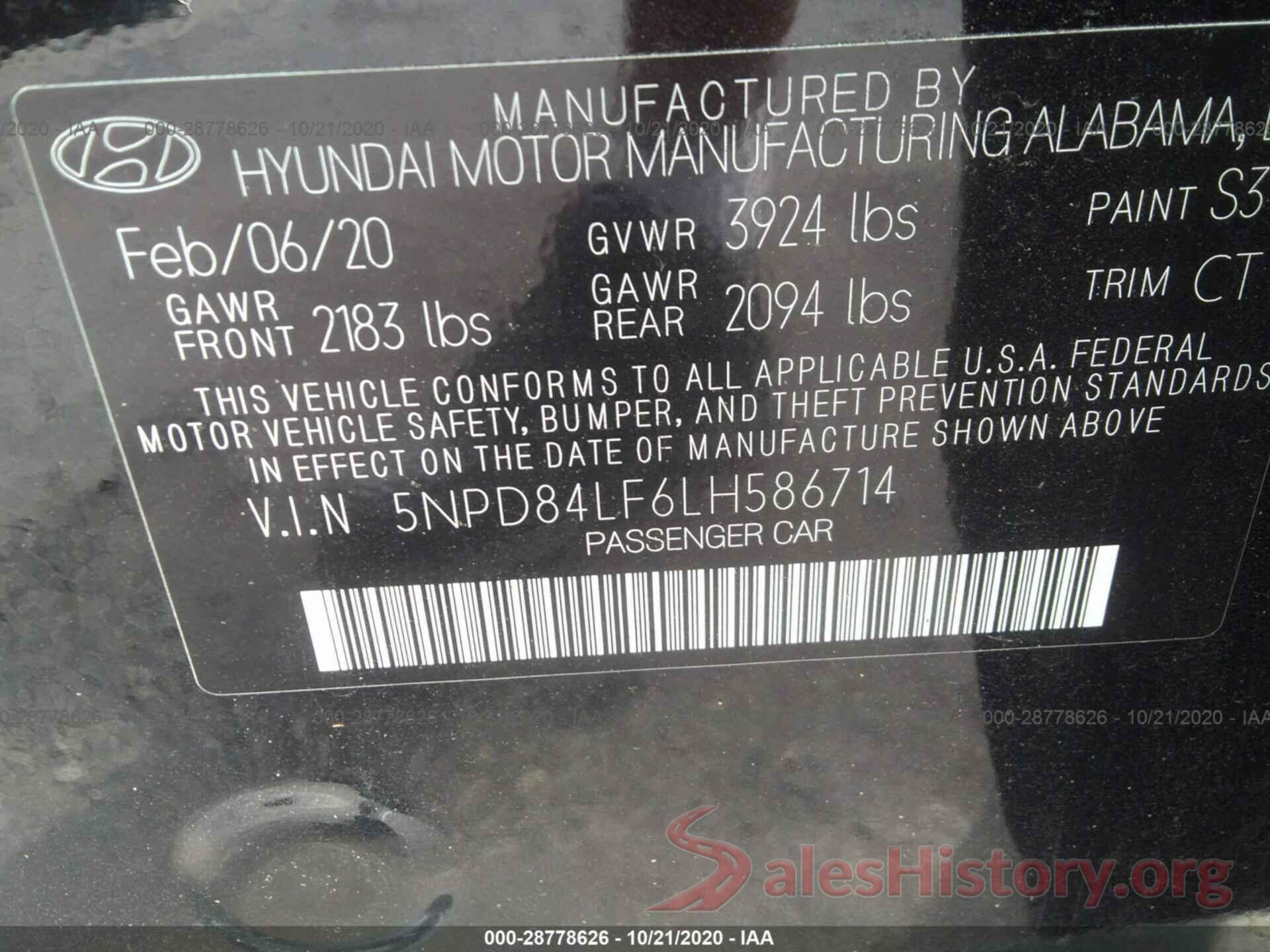 5NPD84LF6LH586714 2020 HYUNDAI ELANTRA