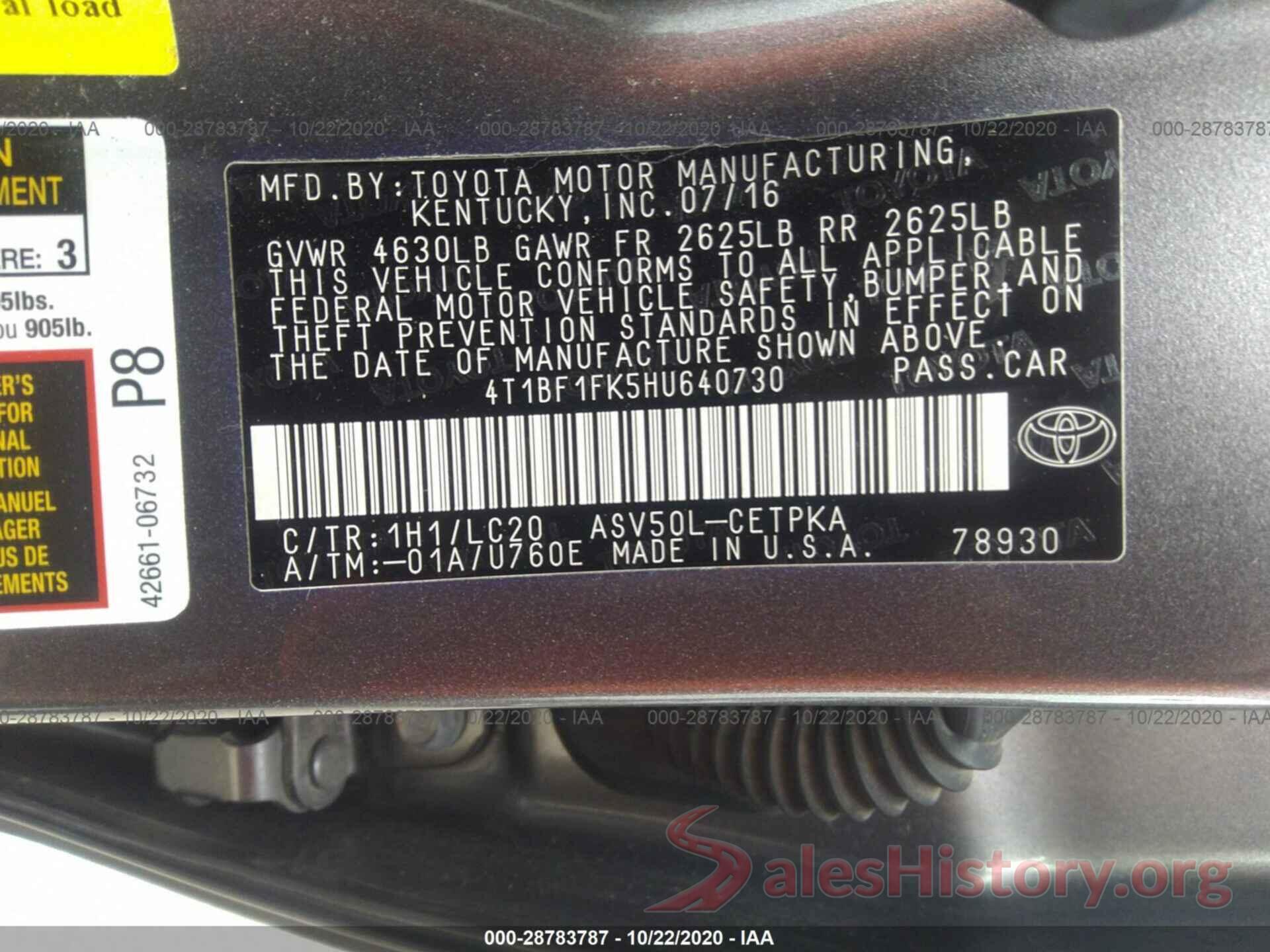 4T1BF1FK5HU640730 2017 TOYOTA CAMRY