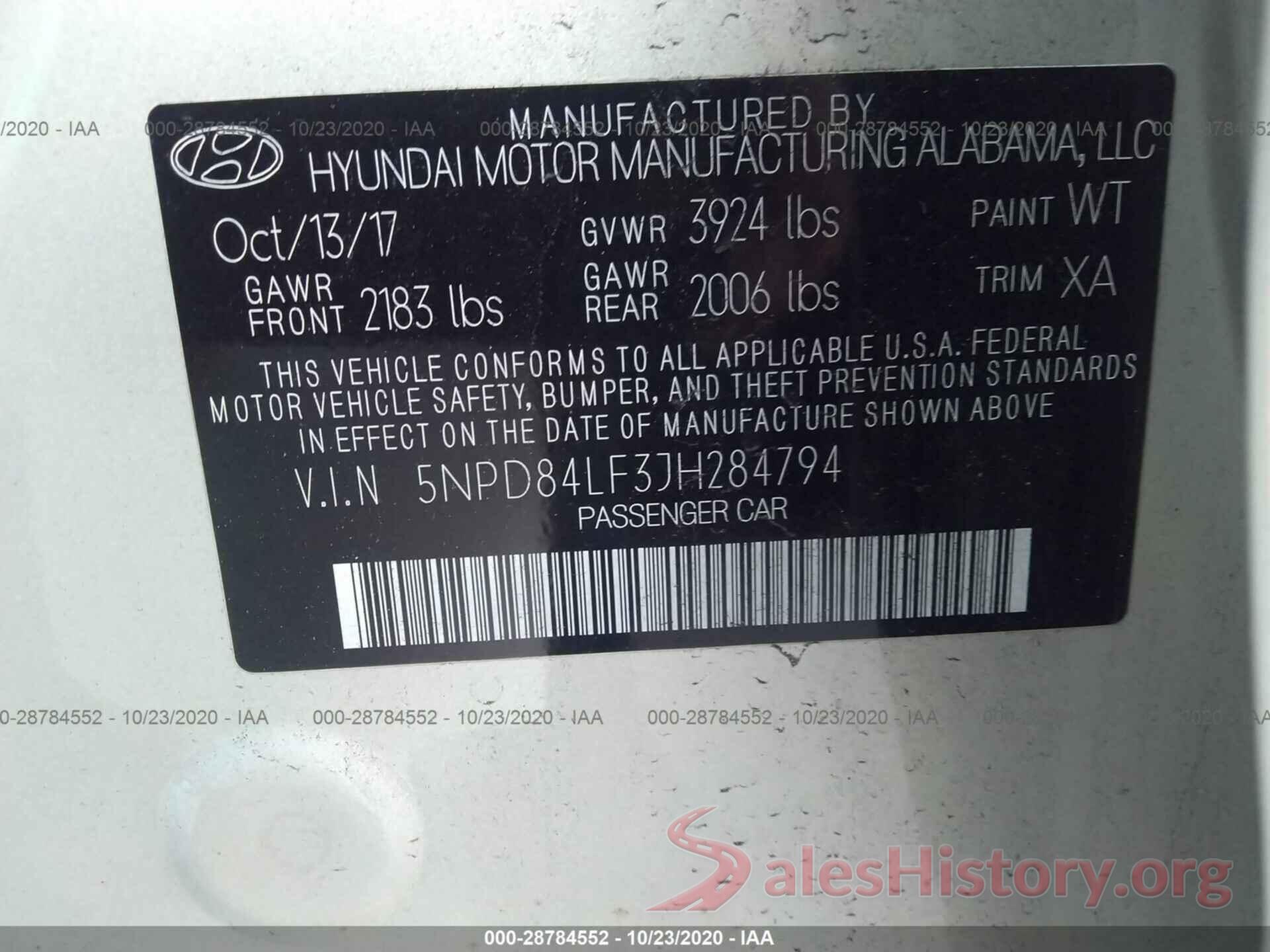 5NPD84LF3JH284794 2018 HYUNDAI ELANTRA