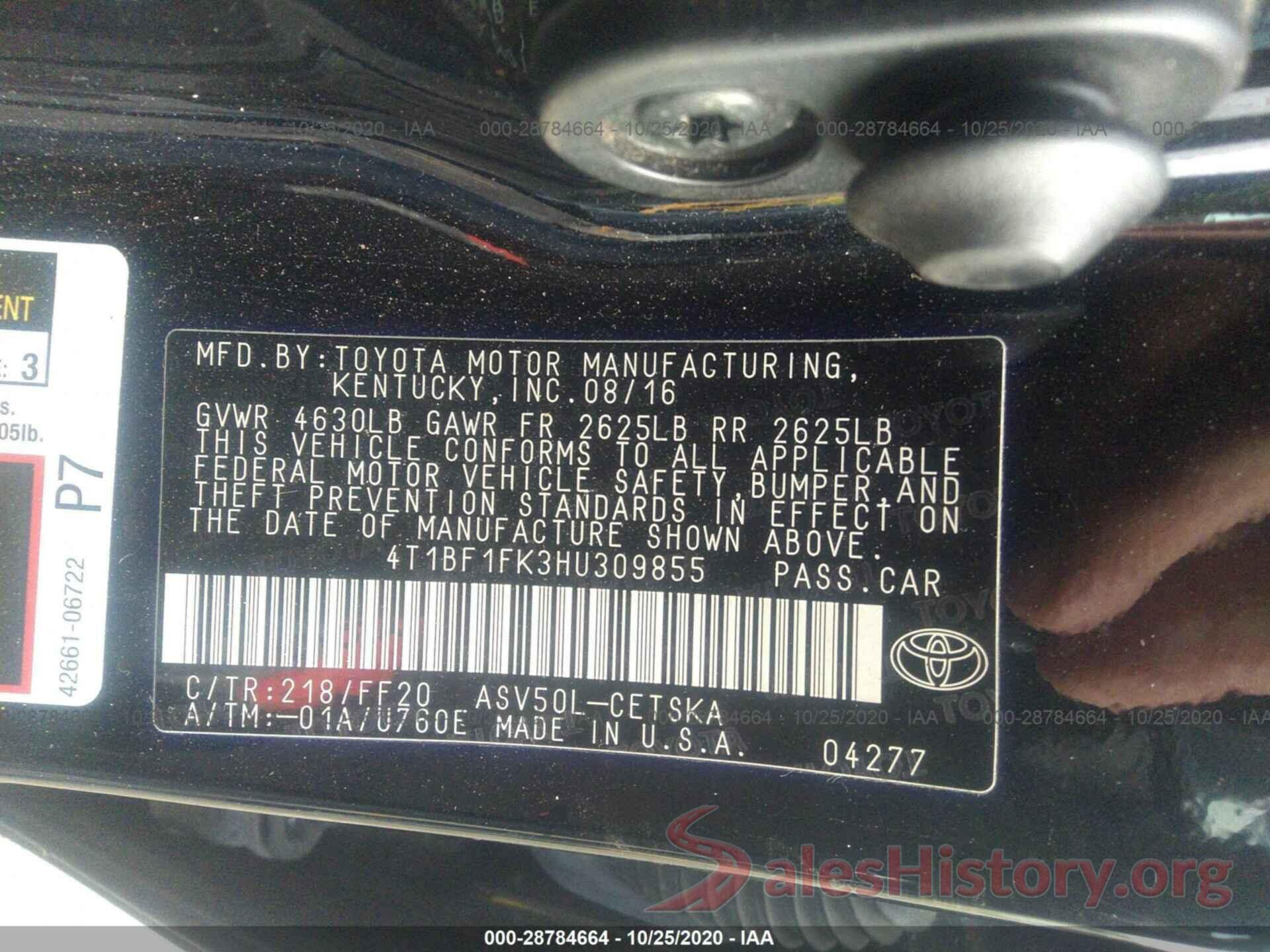 4T1BF1FK3HU309855 2017 TOYOTA CAMRY