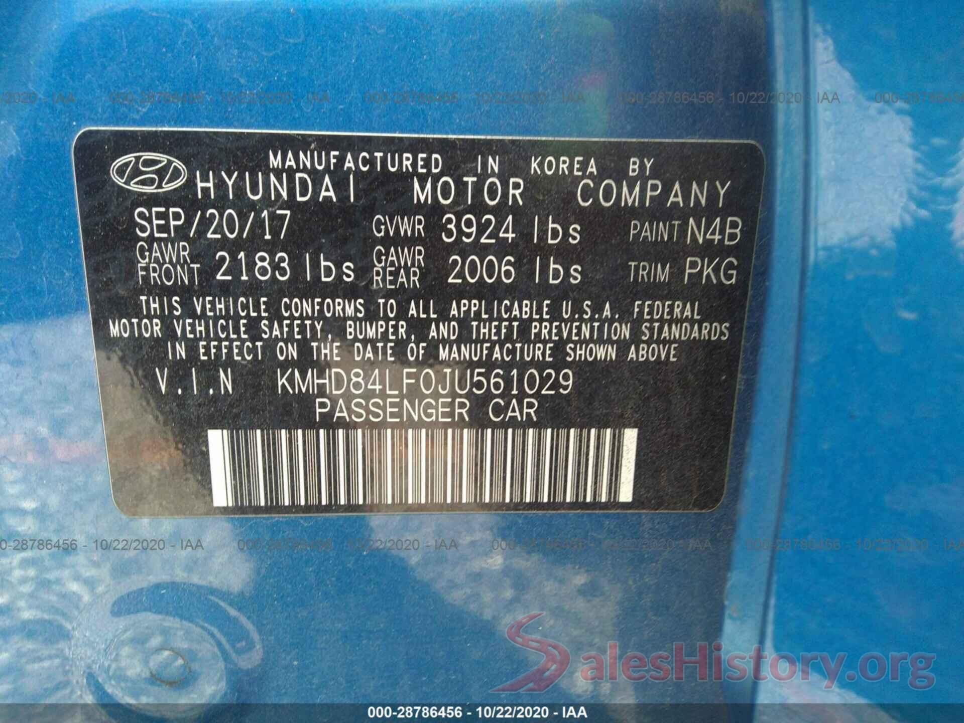 KMHD84LF0JU561029 2018 HYUNDAI ELANTRA