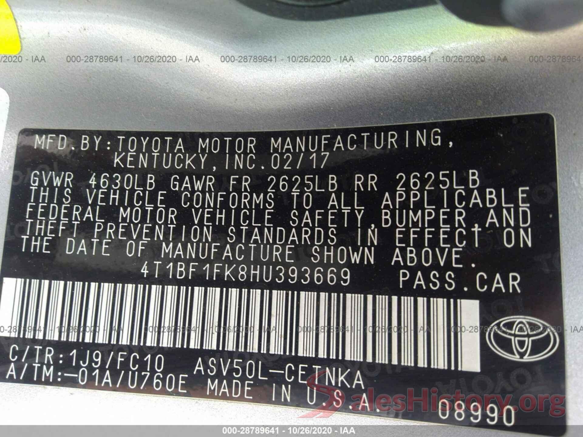 4T1BF1FK8HU393669 2017 TOYOTA CAMRY