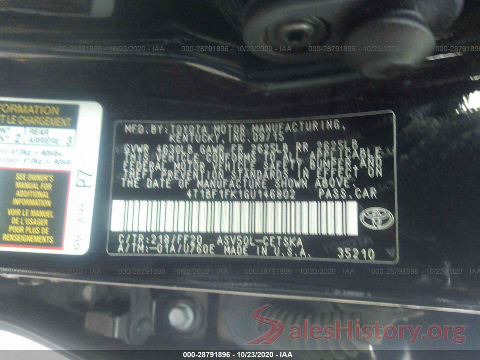 4T1BF1FK1GU146802 2016 TOYOTA CAMRY