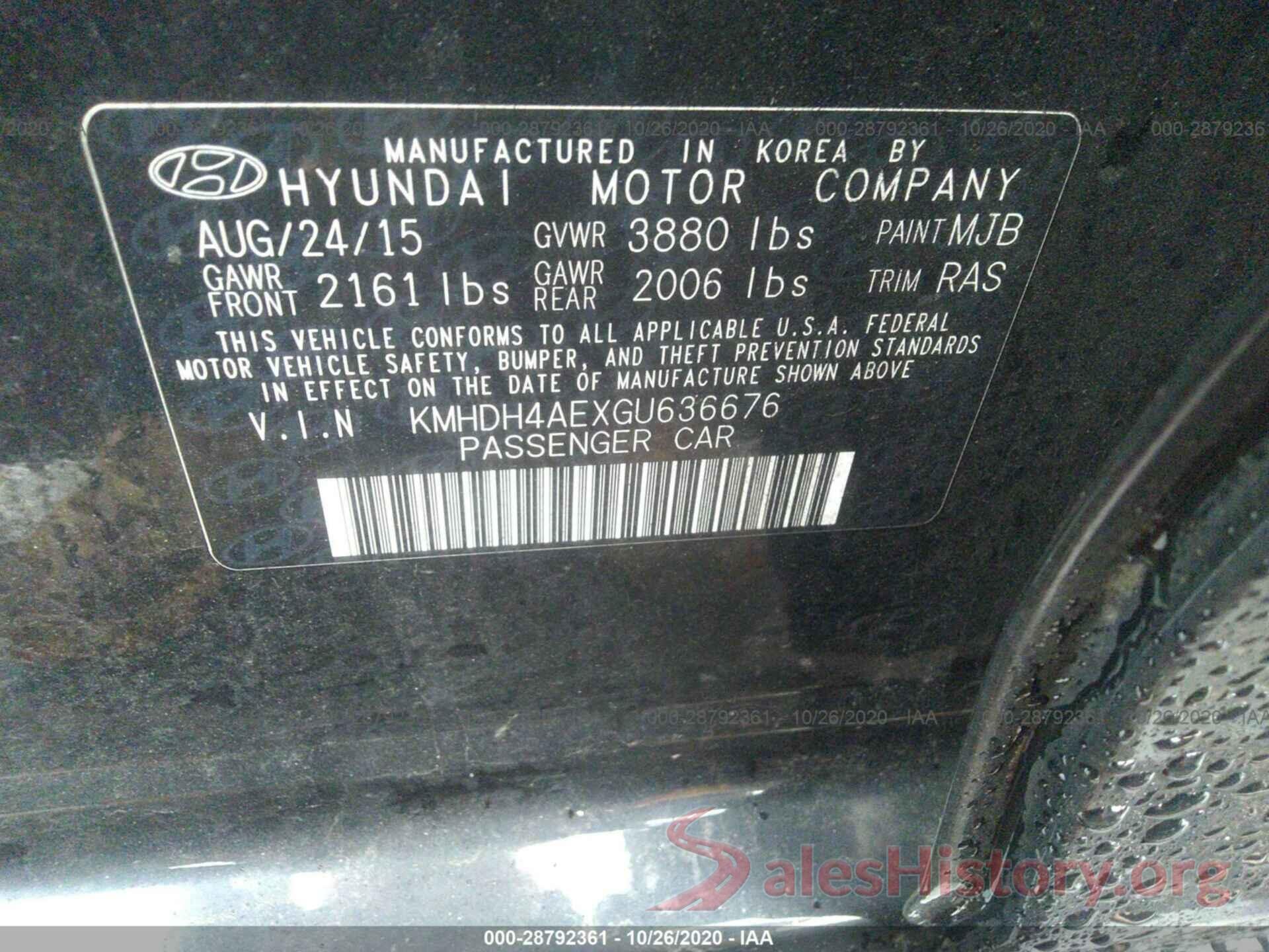 KMHDH4AEXGU636676 2016 HYUNDAI ELANTRA