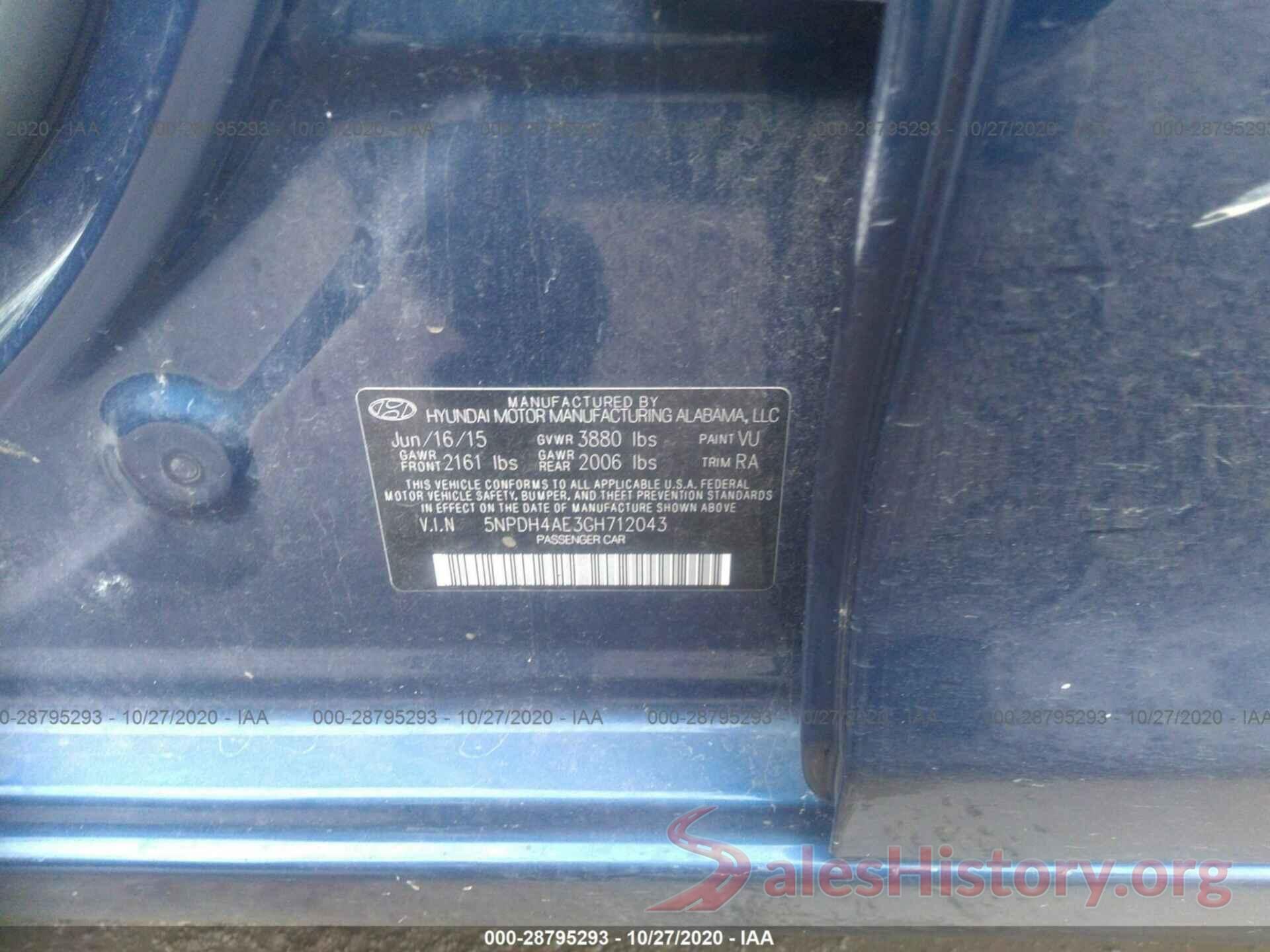 5NPDH4AE3GH712043 2016 HYUNDAI ELANTRA