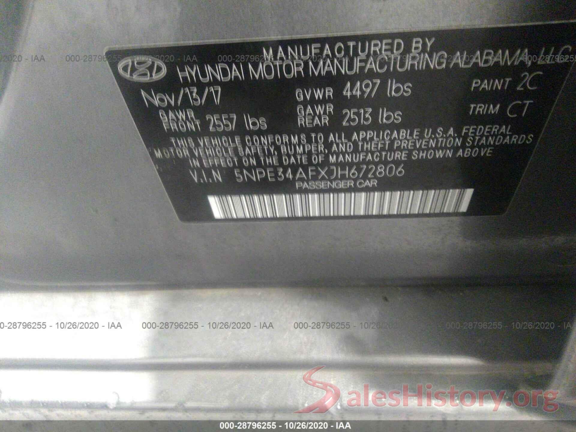 5NPE34AFXJH672806 2018 HYUNDAI SONATA