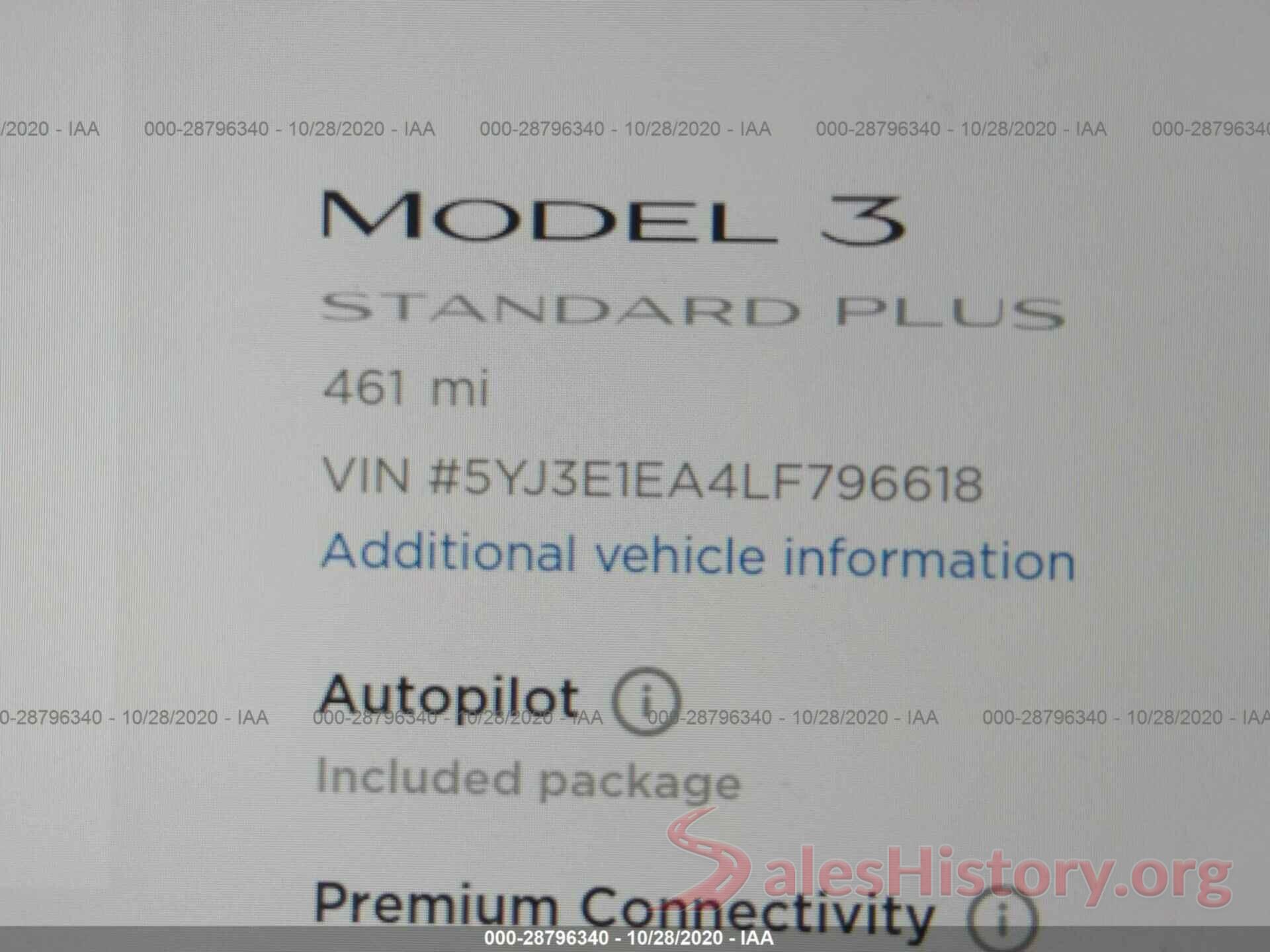 5YJ3E1EA4LF796618 2020 TESLA MODEL 3