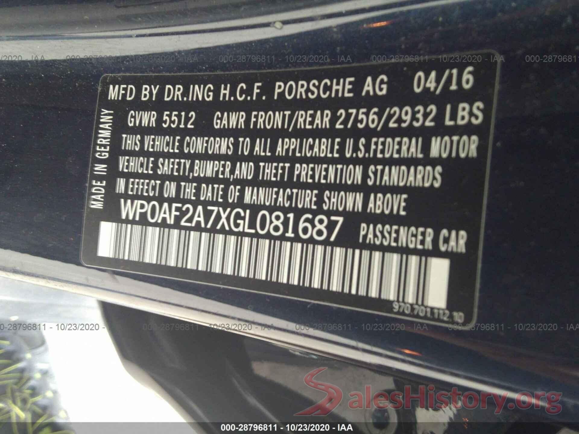 WP0AF2A7XGL081687 2016 PORSCHE PANAMERA