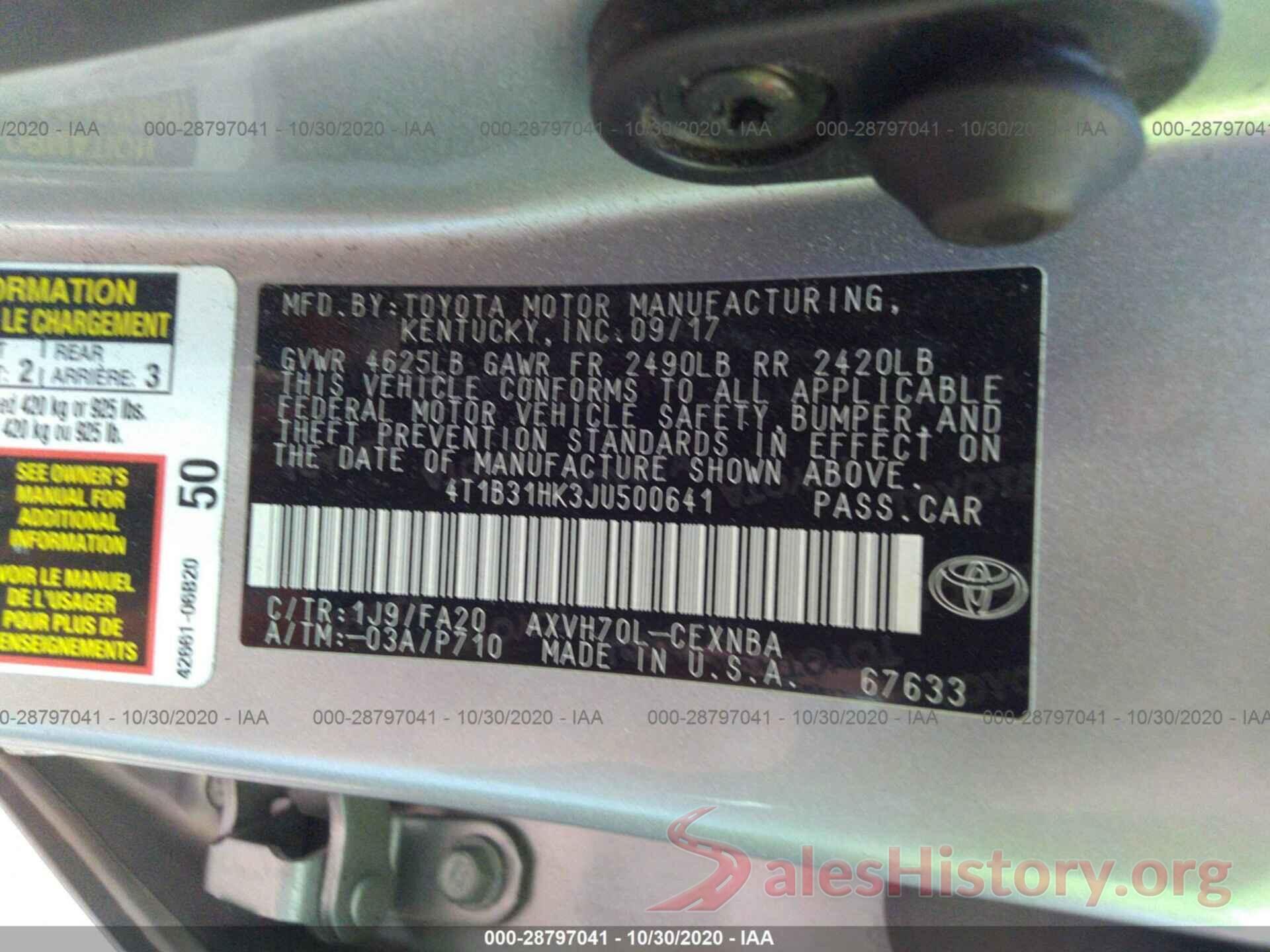 4T1B31HK3JU500641 2018 TOYOTA CAMRY