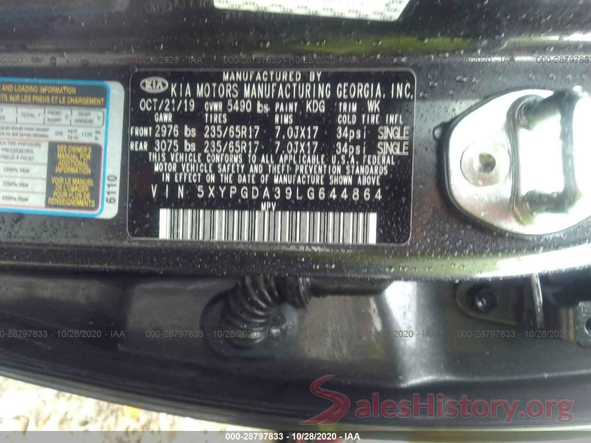 5XYPGDA39LG644864 2020 KIA SORENTO