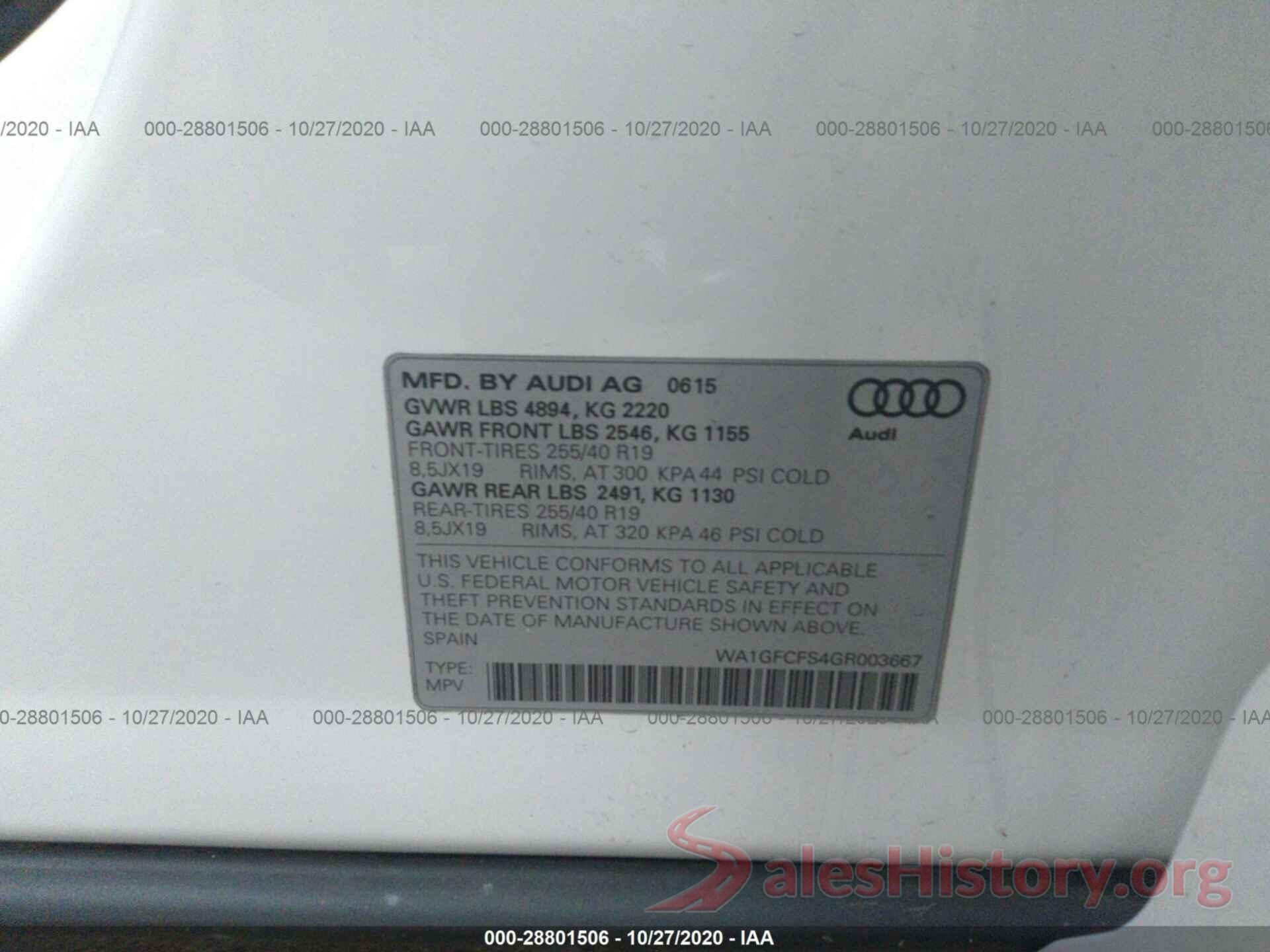 WA1GFCFS4GR003667 2016 AUDI Q3