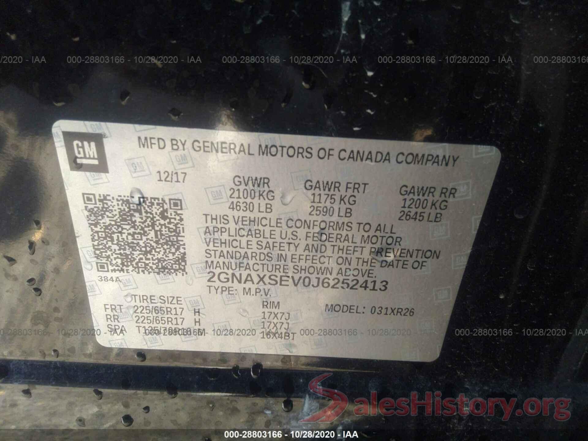 2GNAXSEV0J6252413 2018 CHEVROLET EQUINOX