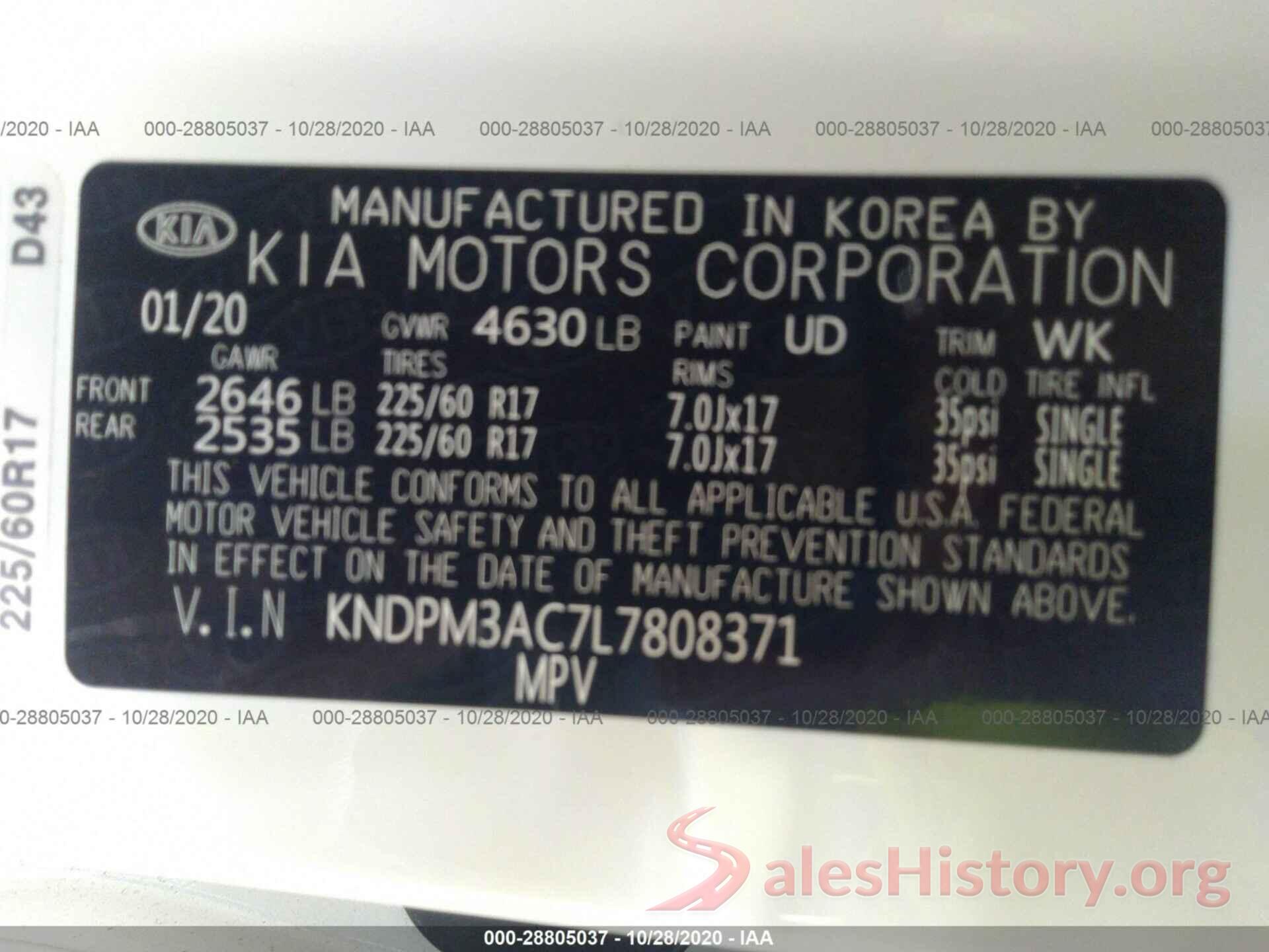 KNDPM3AC7L7808371 2020 KIA SPORTAGE