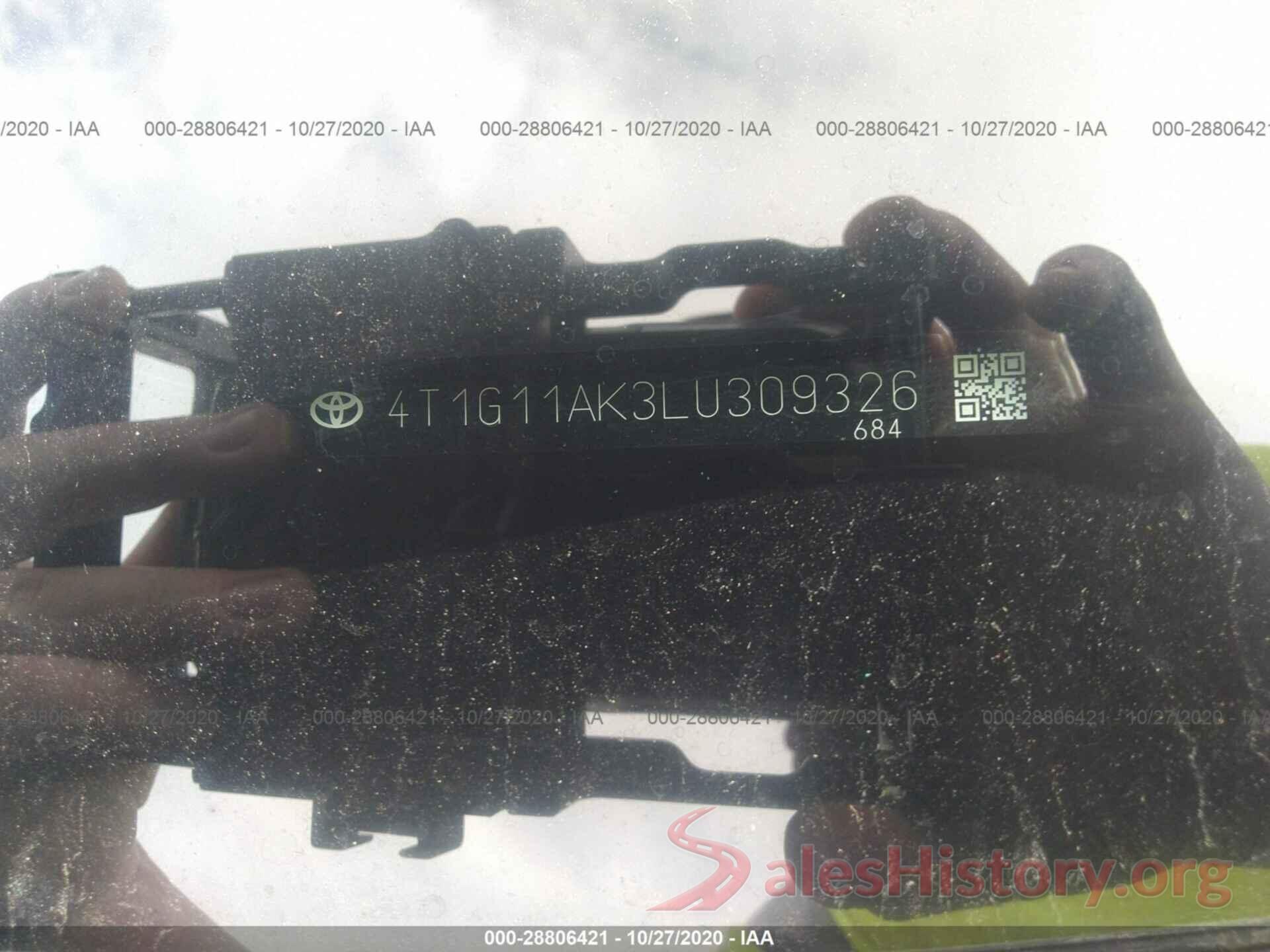 4T1G11AK3LU309326 2020 TOYOTA CAMRY