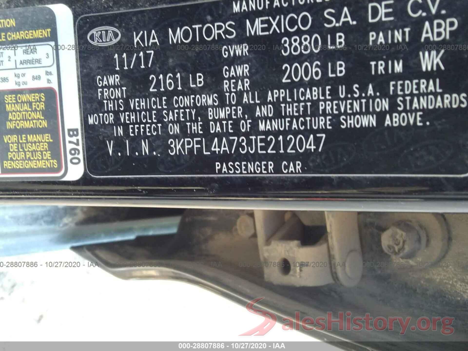 3KPFL4A73JE212047 2018 KIA FORTE