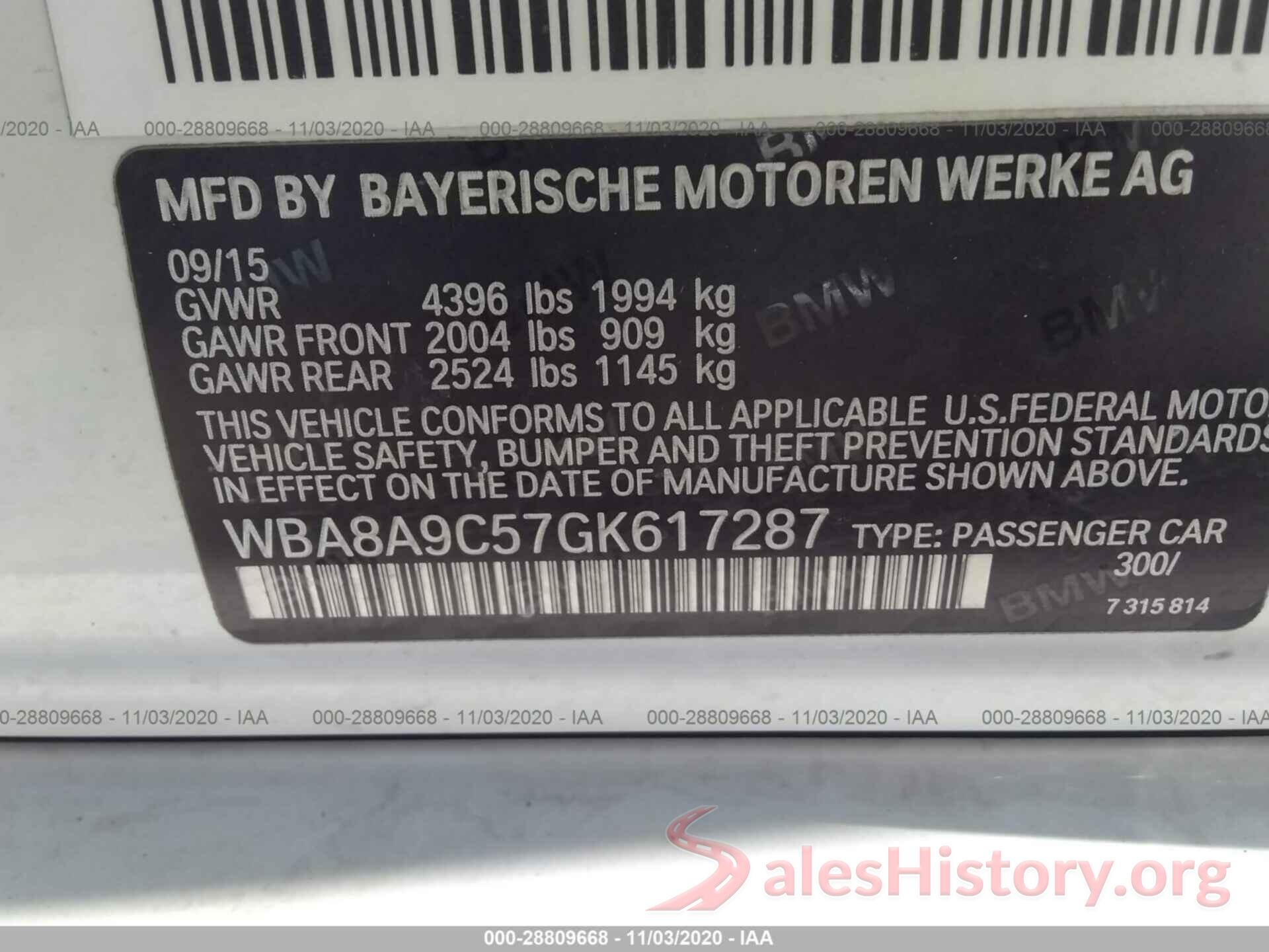 WBA8A9C57GK617287 2016 BMW 3 SERIES