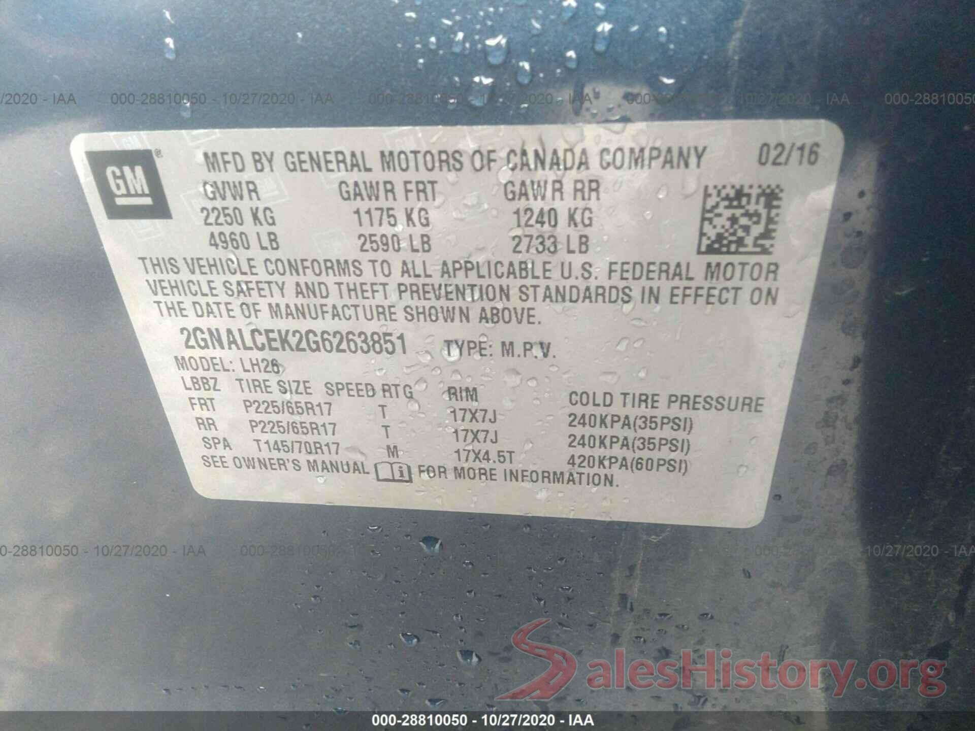 2GNALCEK2G6263851 2016 CHEVROLET EQUINOX