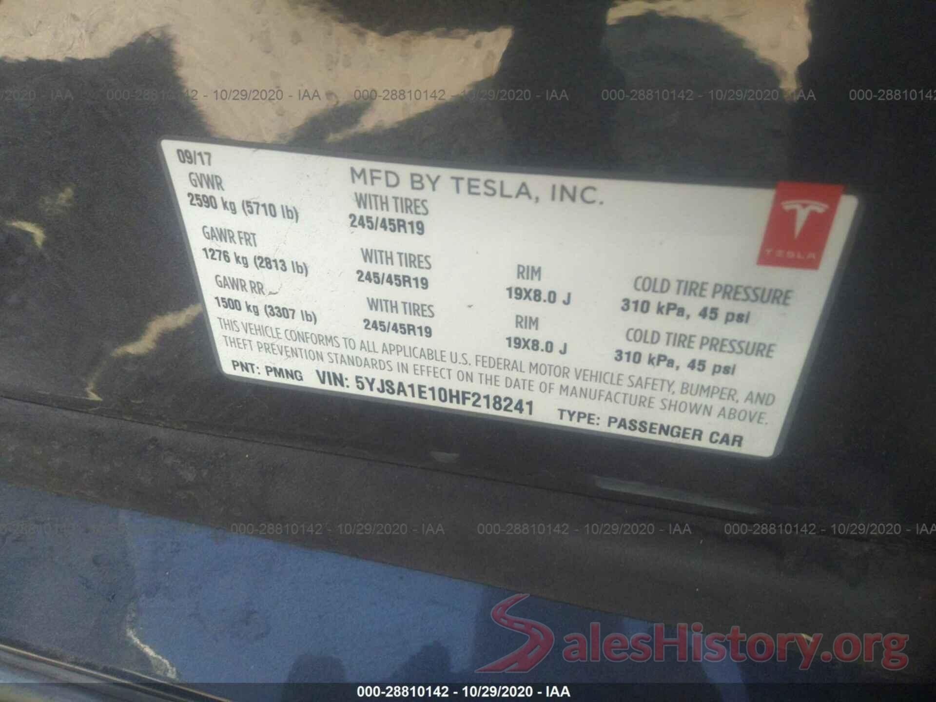 5YJSA1E10HF218241 2017 TESLA MODEL S