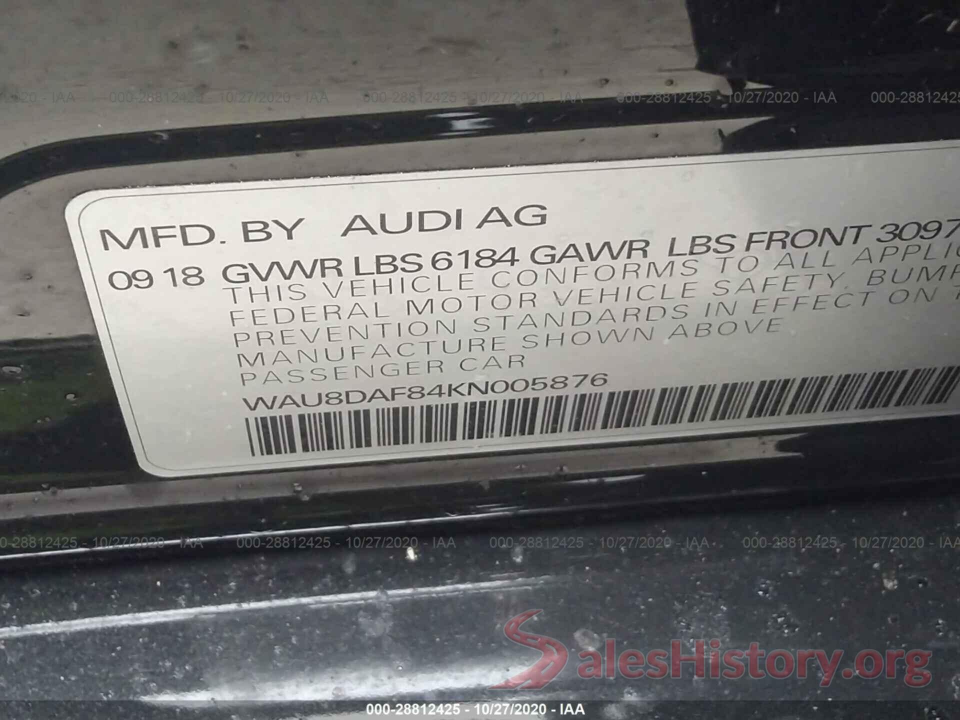 WAU8DAF84KN005876 2019 AUDI A8