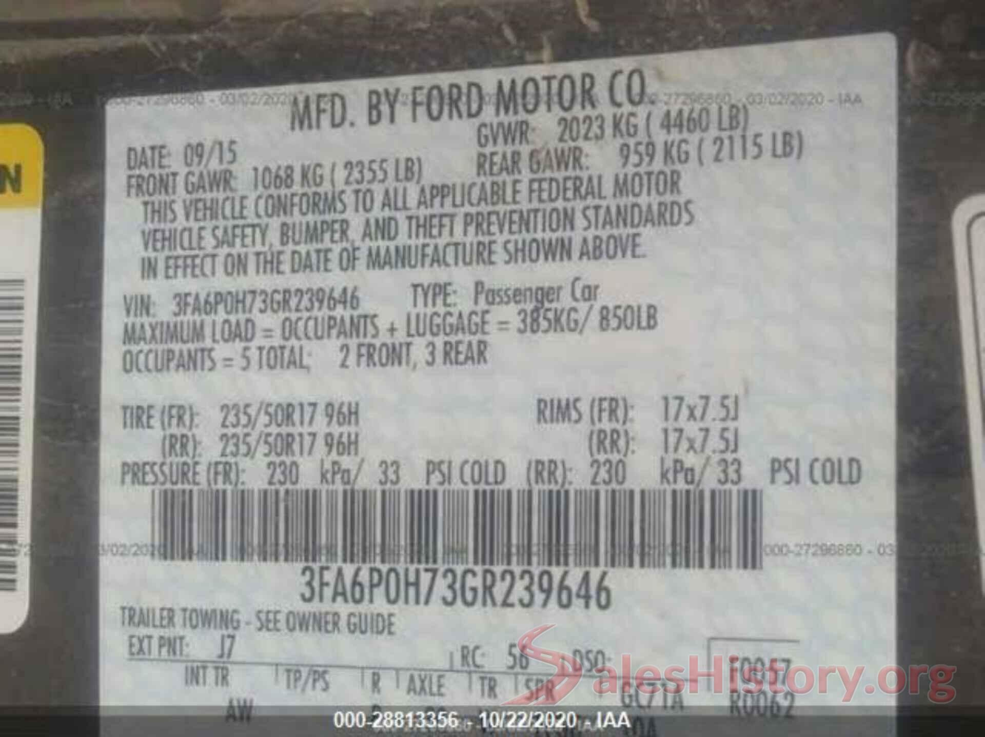 3FA6P0H73GR239646 2016 FORD FUSION