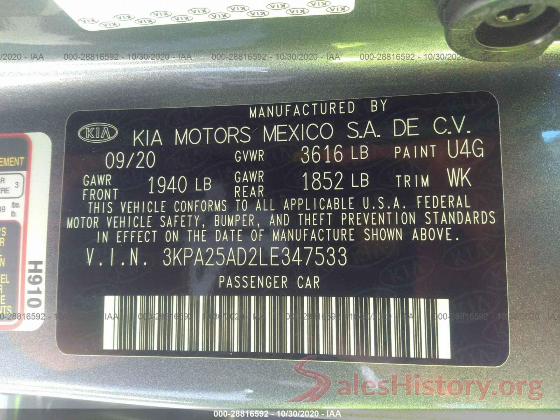 3KPA25AD2LE347533 2020 KIA RIO 5-DOOR