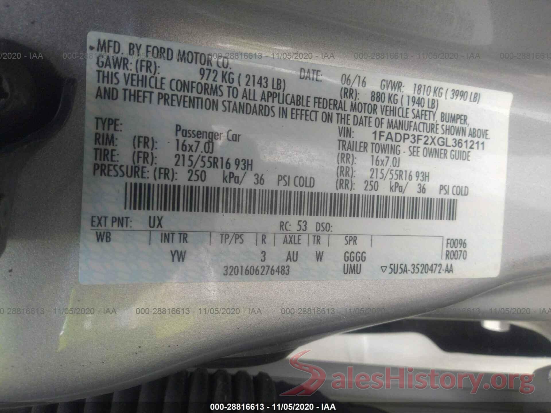 1FADP3F2XGL361211 2016 FORD FOCUS