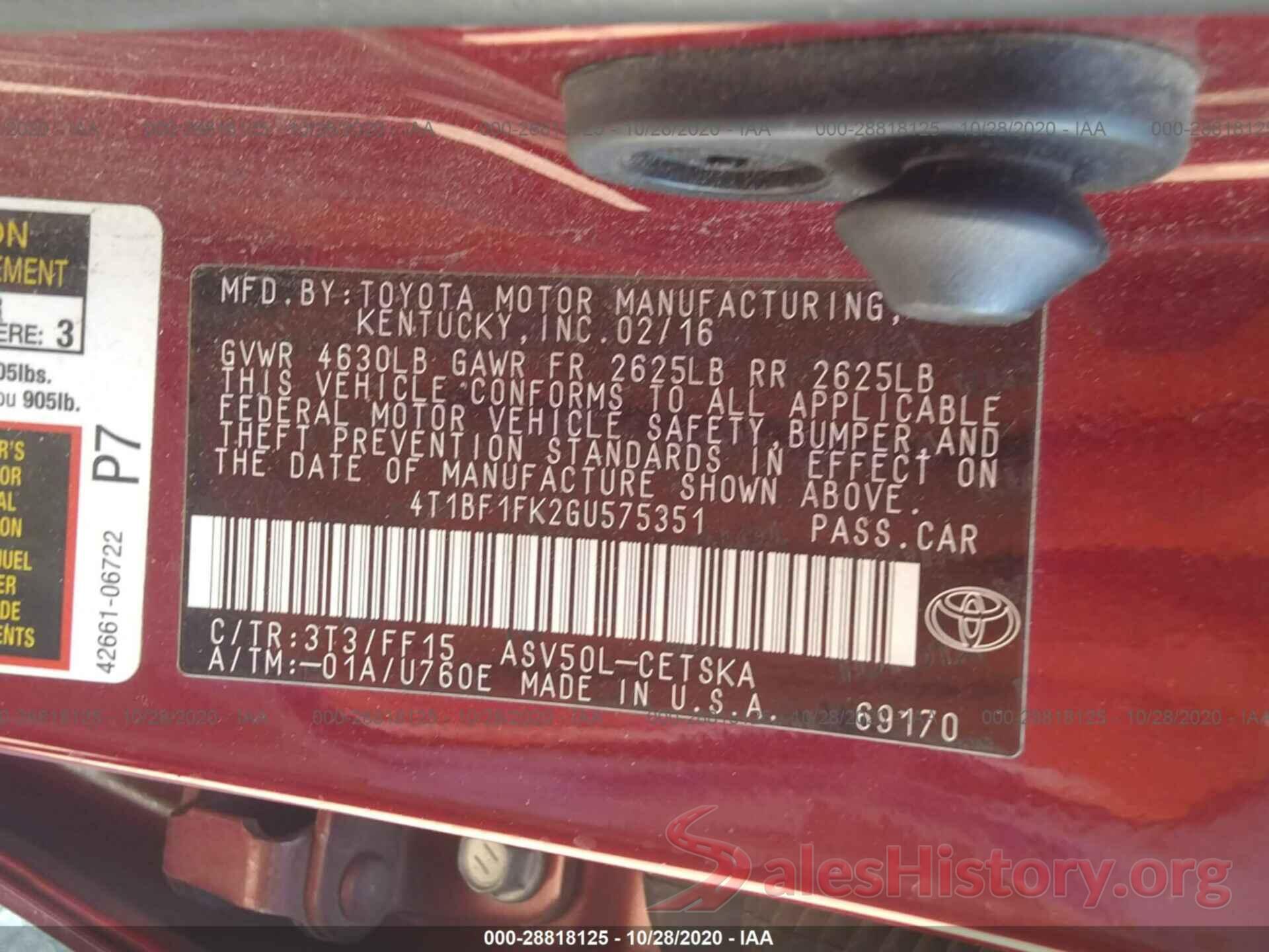 4T1BF1FK2GU575351 2016 TOYOTA CAMRY