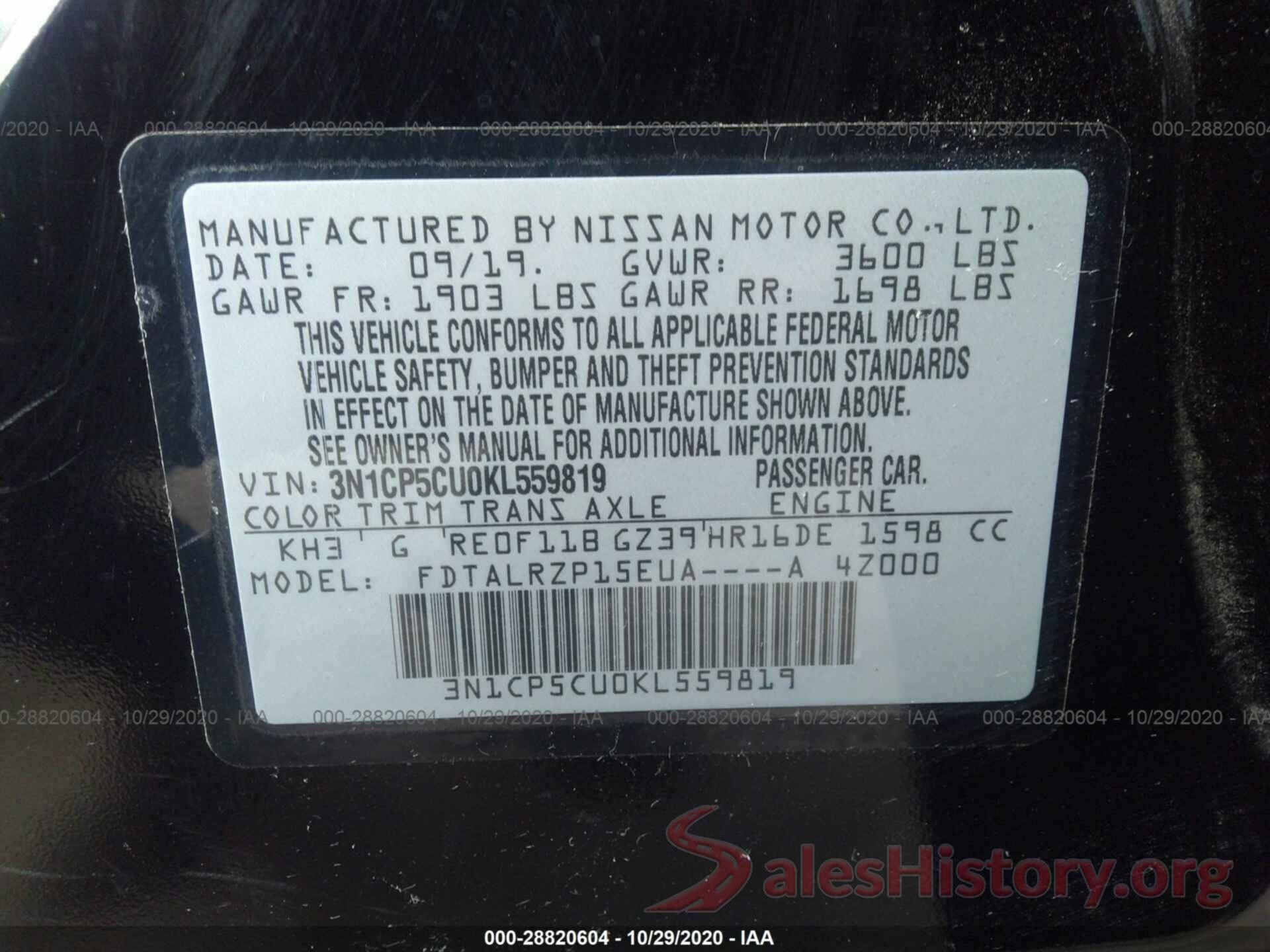 3N1CP5CU0KL559819 2019 NISSAN KICKS