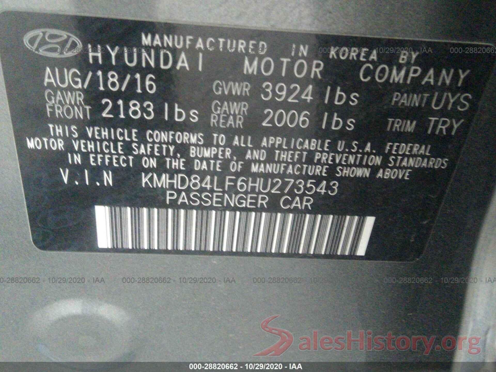 KMHD84LF6HU273543 2017 HYUNDAI ELANTRA