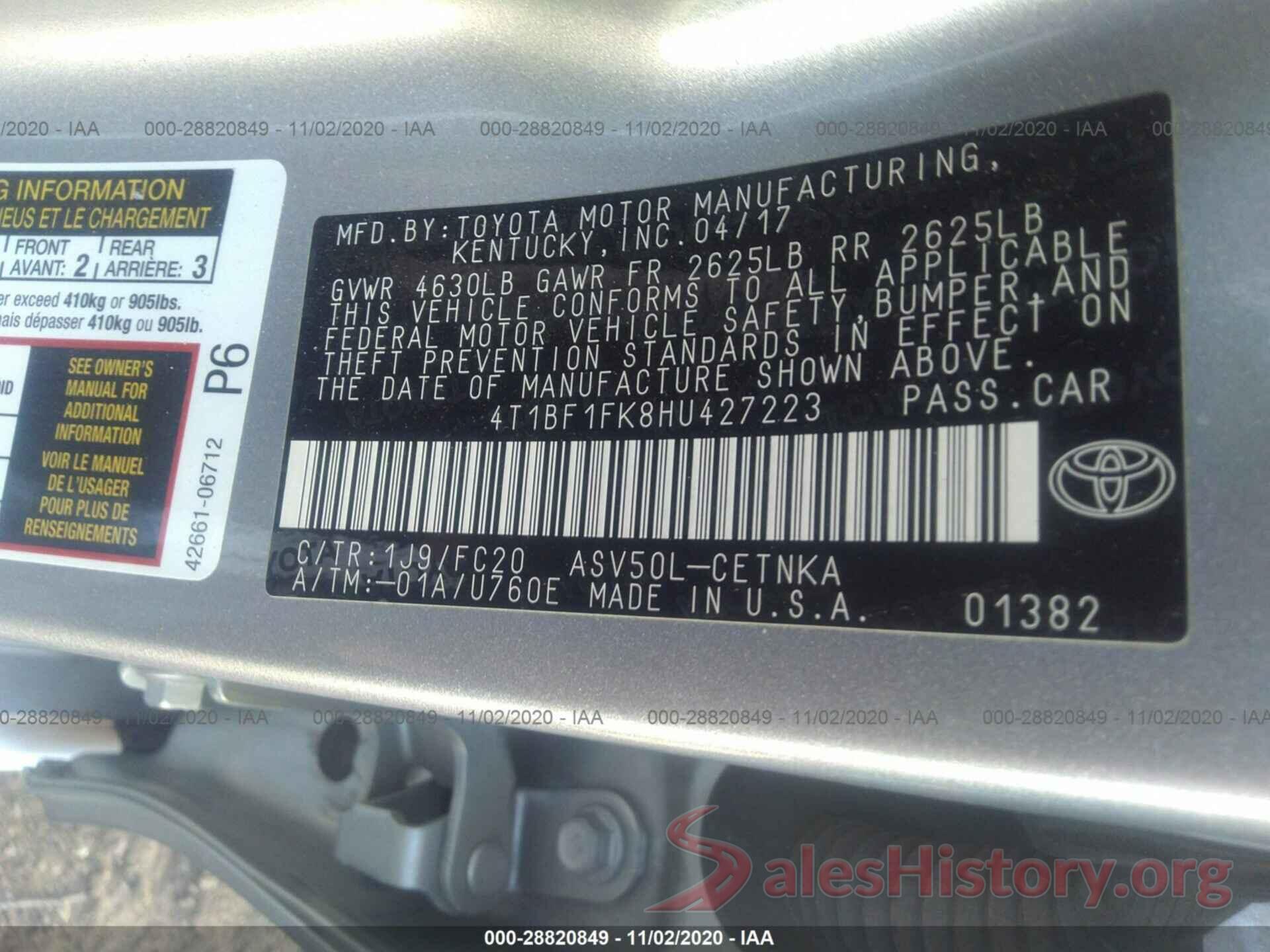 4T1BF1FK8HU427223 2017 TOYOTA CAMRY