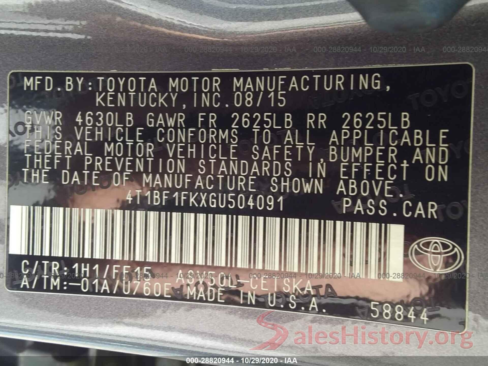 4T1BF1FKXGU504091 2016 TOYOTA CAMRY