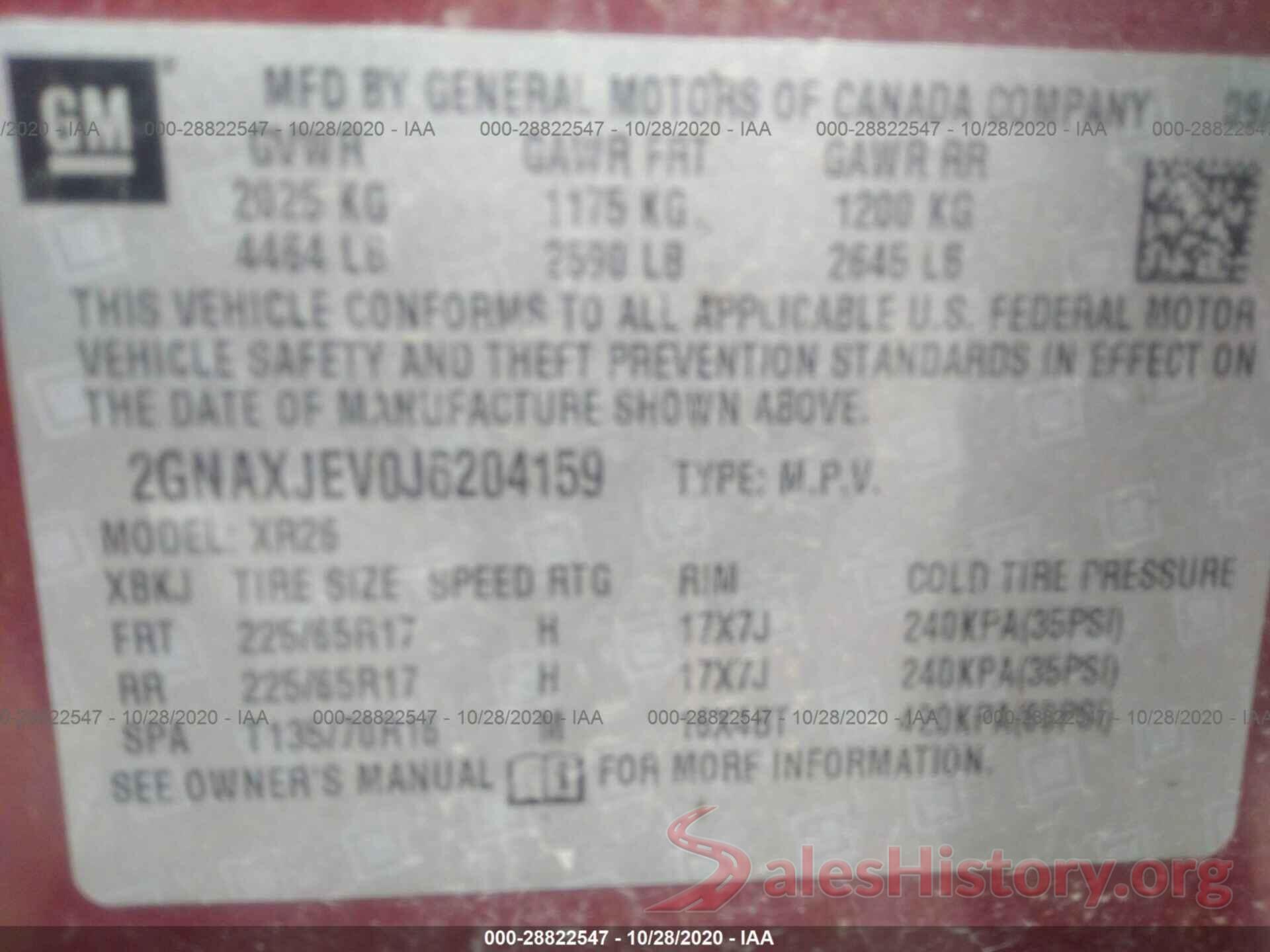 2GNAXJEV0J6204159 2018 CHEVROLET EQUINOX