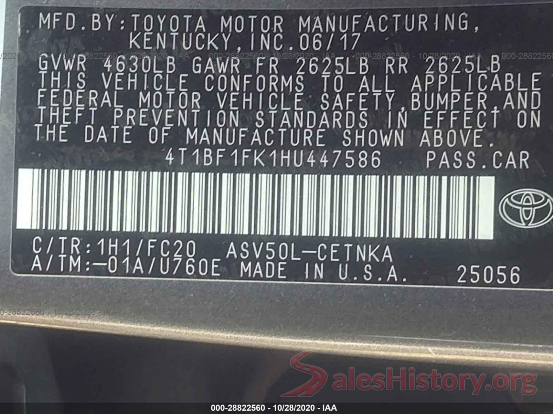 4T1BF1FK1HU447586 2017 TOYOTA CAMRY