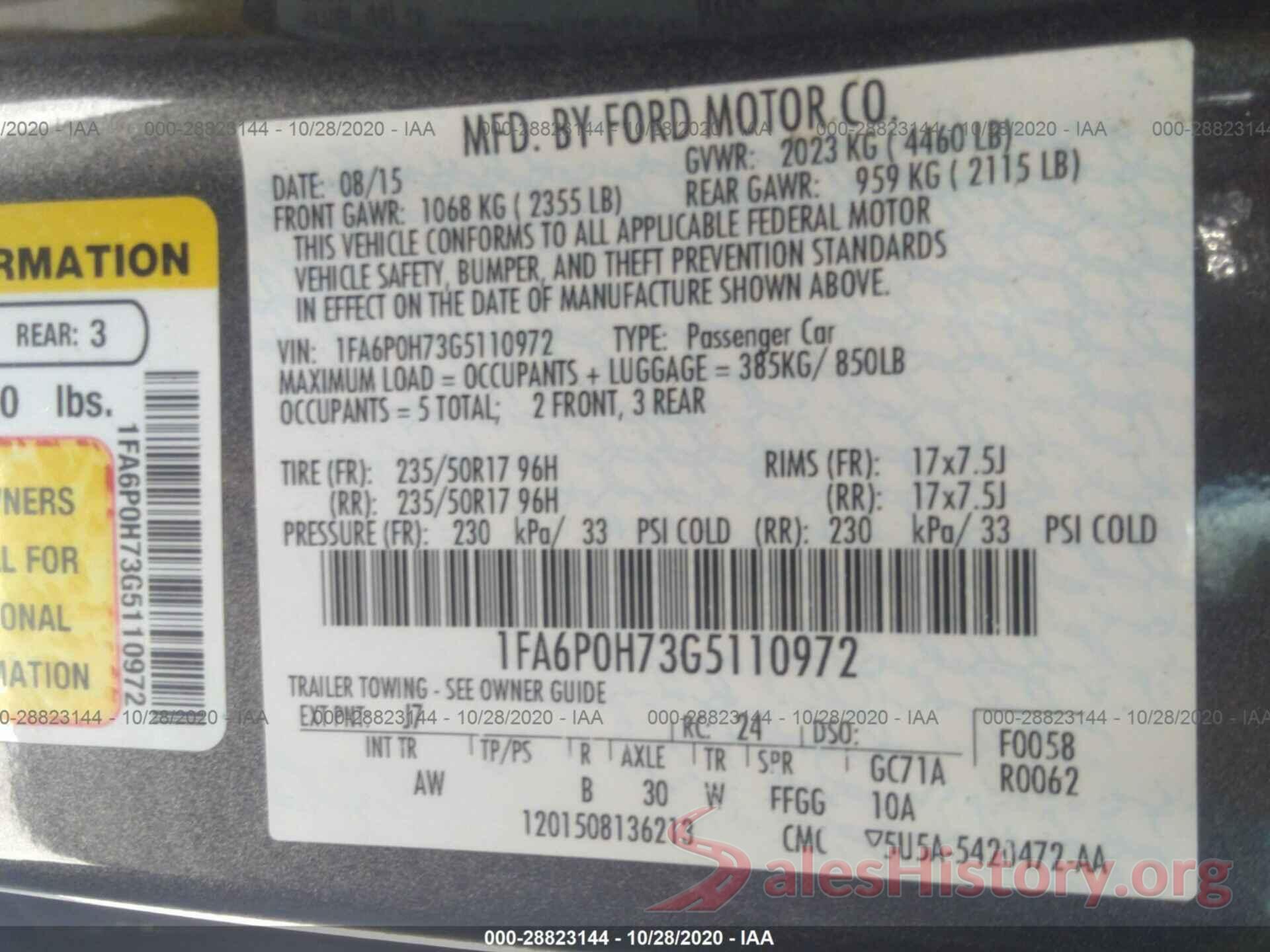 1FA6P0H73G5110972 2016 FORD FUSION