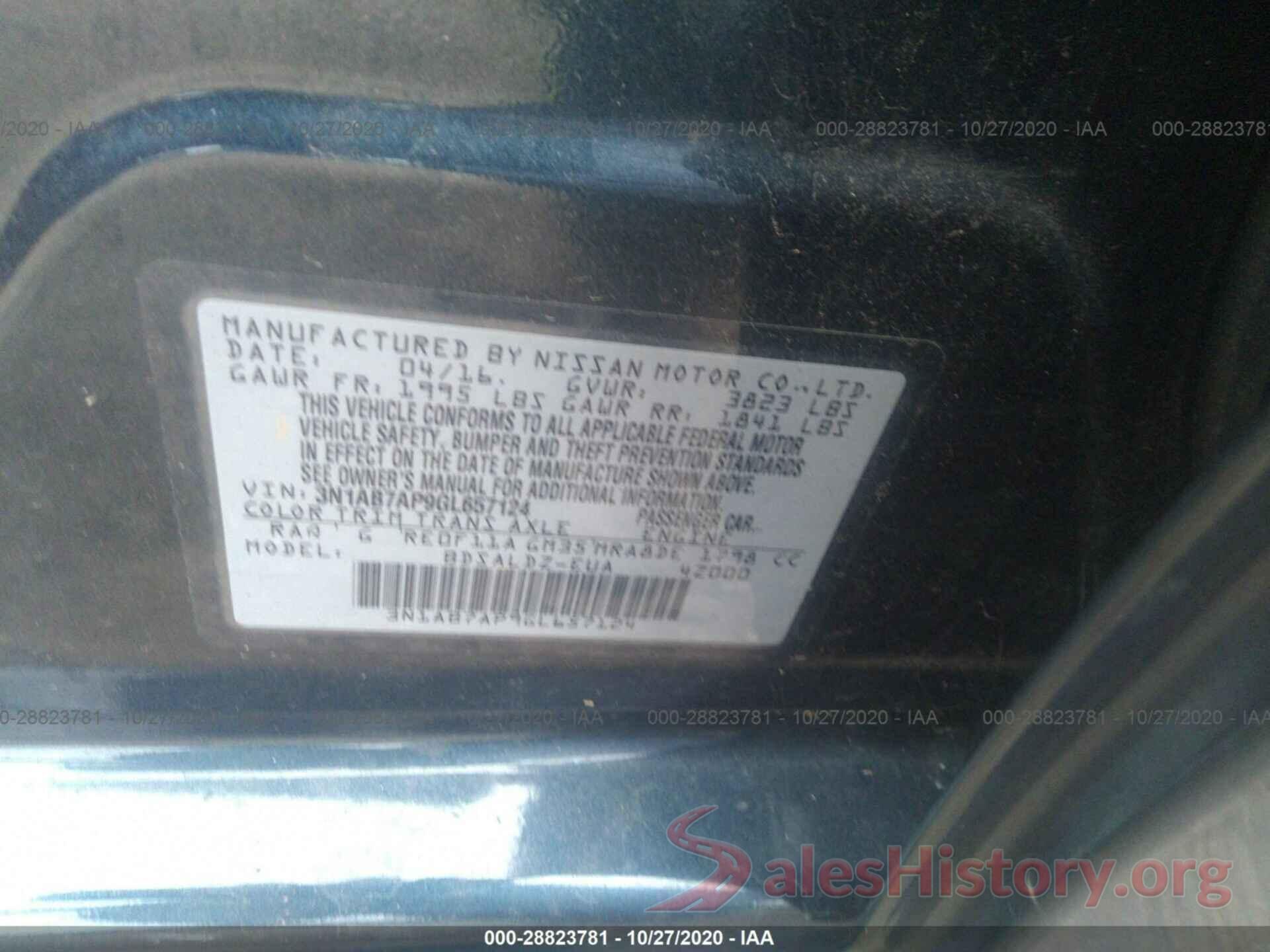 3N1AB7AP9GL657124 2016 NISSAN SENTRA