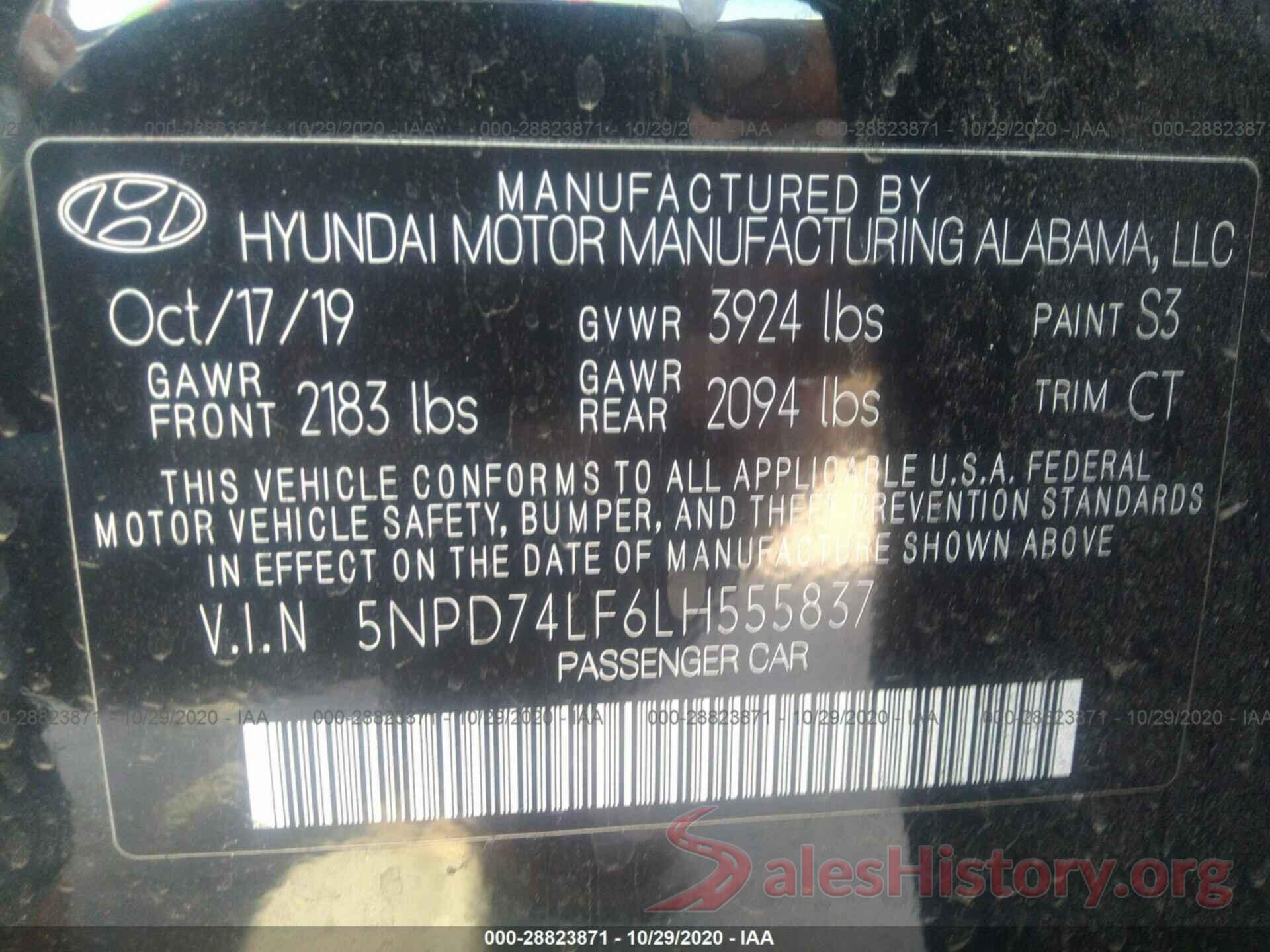 5NPD74LF6LH555837 2020 HYUNDAI ELANTRA