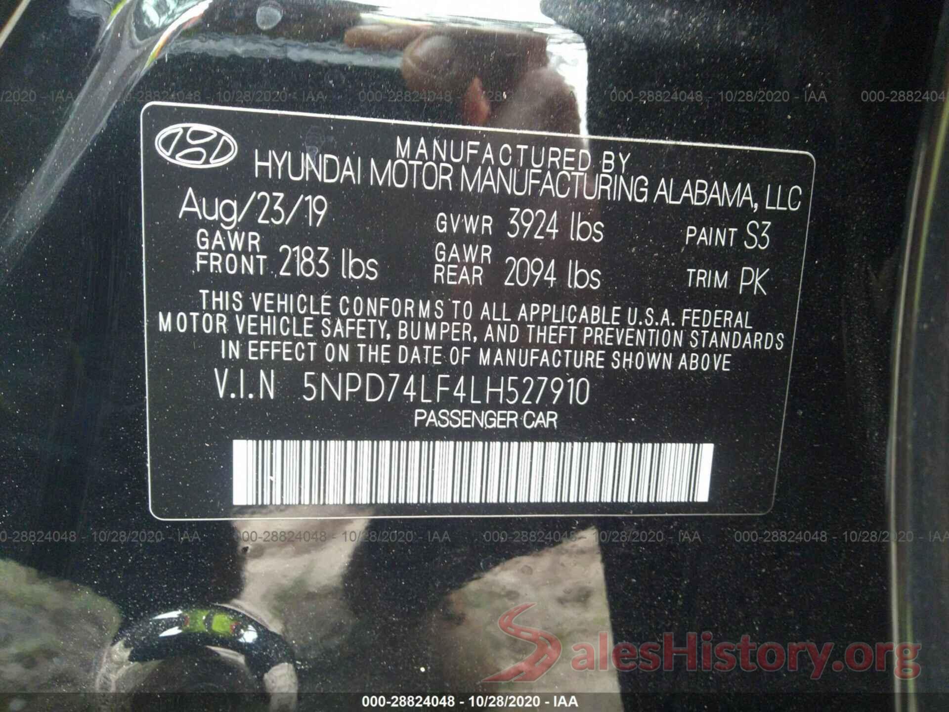 5NPD74LF4LH527910 2020 HYUNDAI ELANTRA