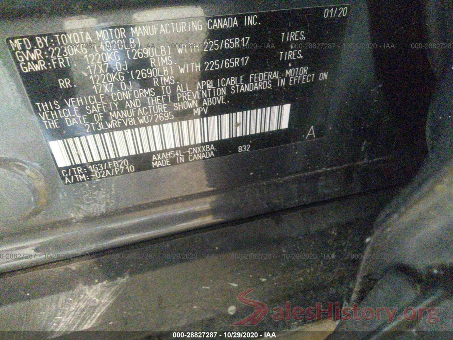 2T3LWRFV8LW072695 2020 TOYOTA RAV4