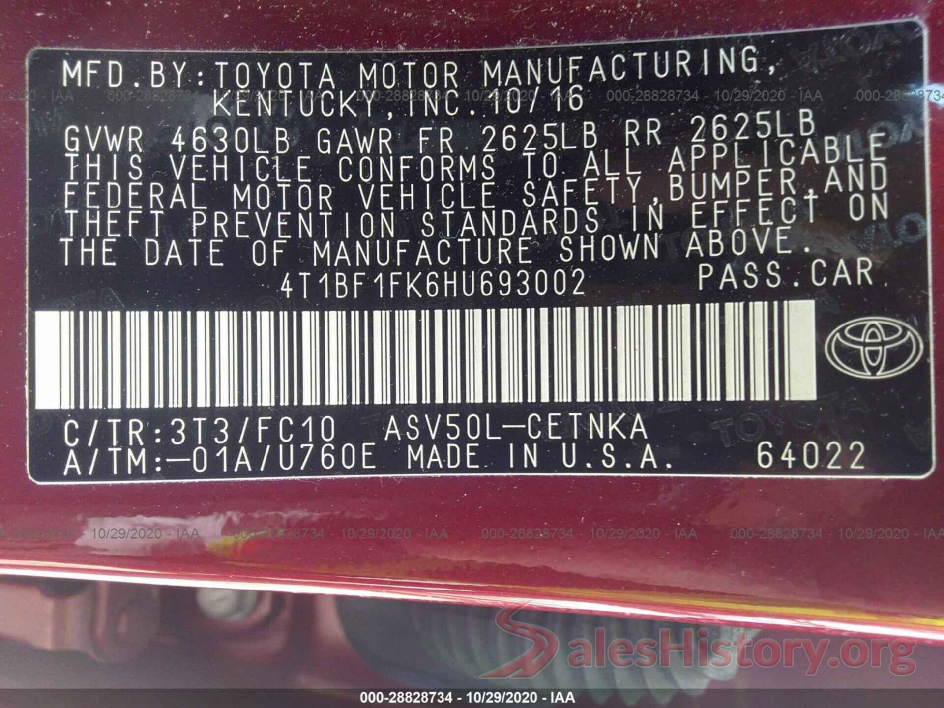 4T1BF1FK6HU693002 2017 TOYOTA CAMRY