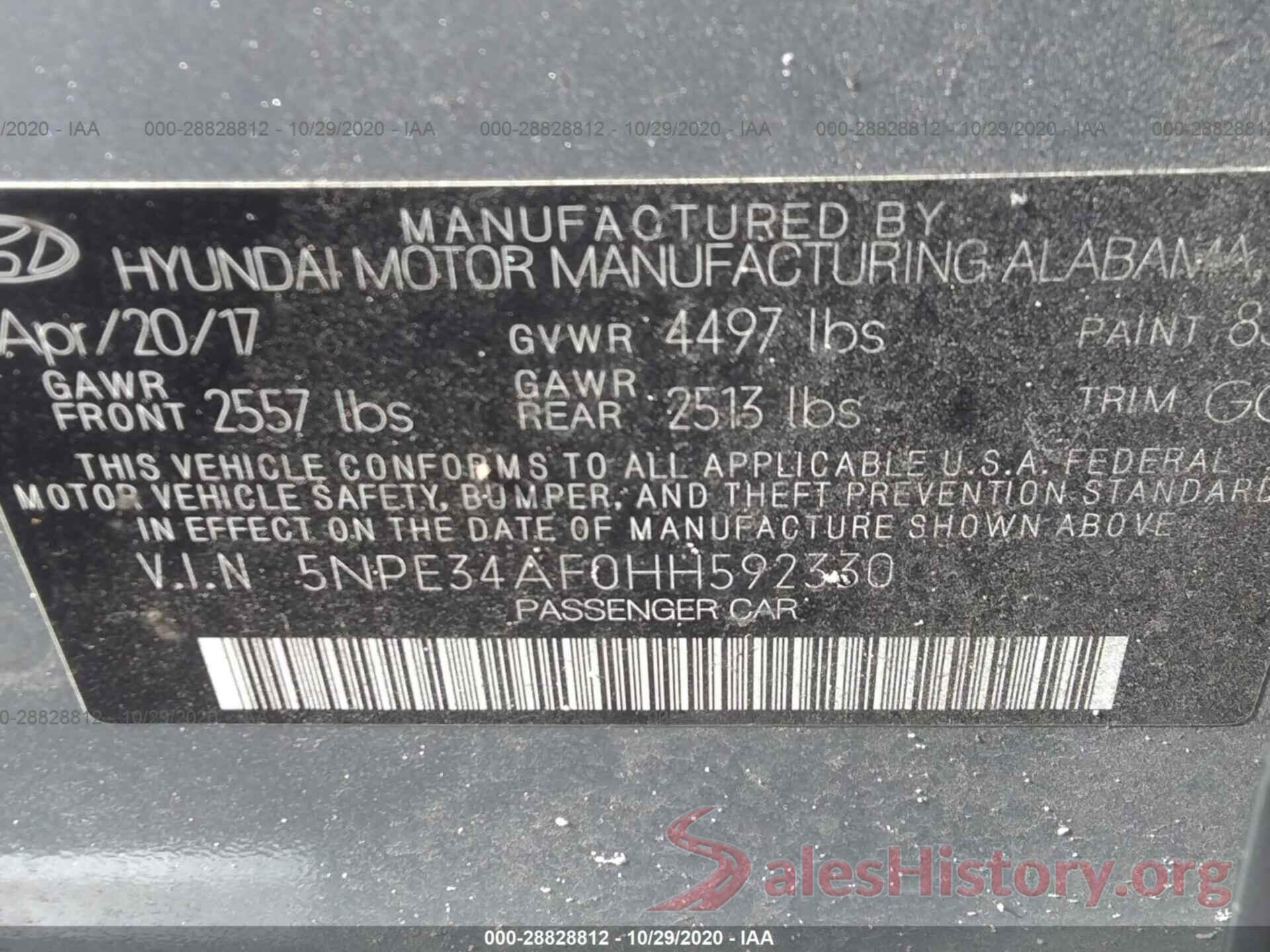 5NPE34AF0HH592330 2017 HYUNDAI SONATA