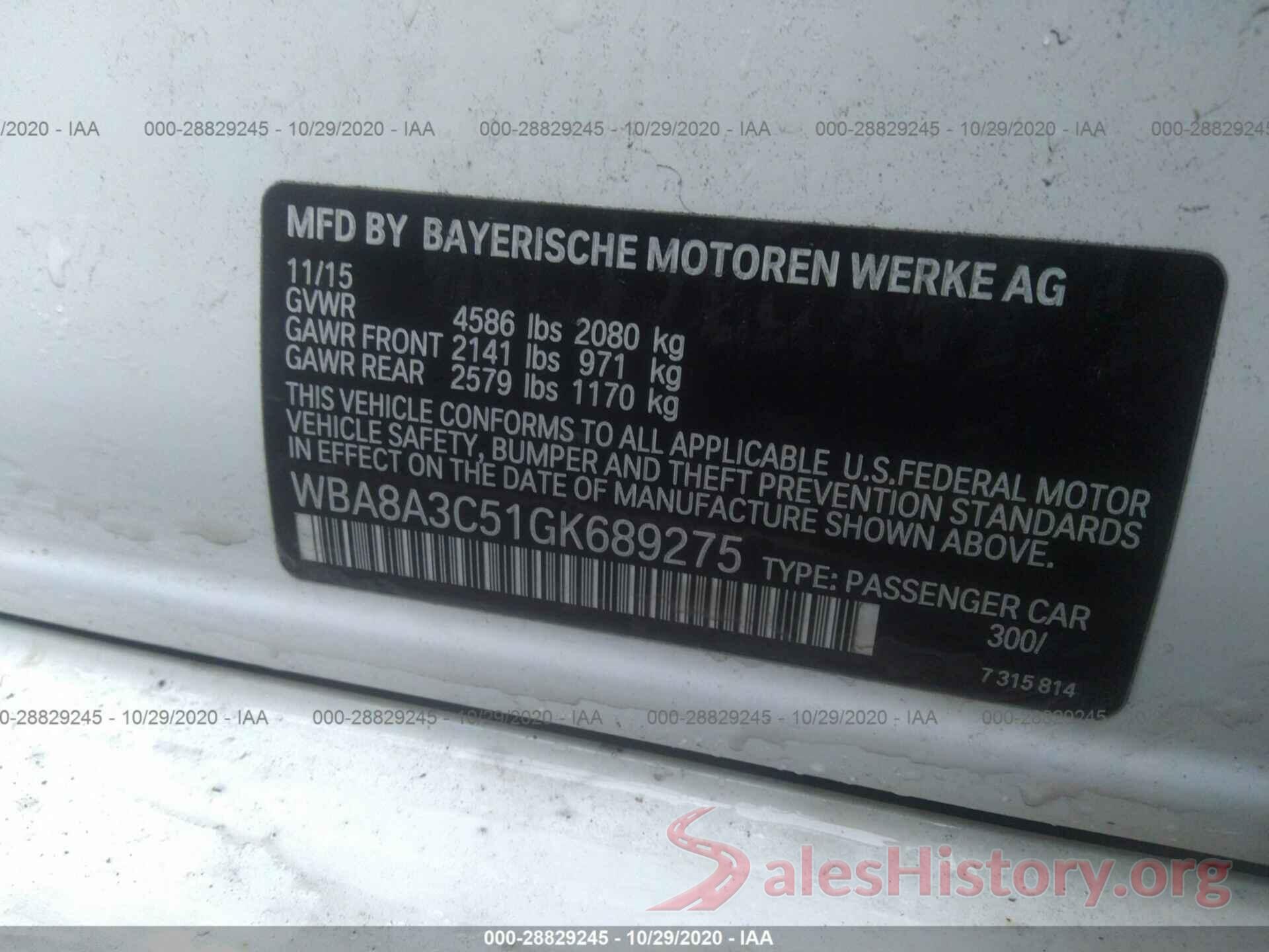 WBA8A3C51GK689275 2016 BMW 3 SERIES