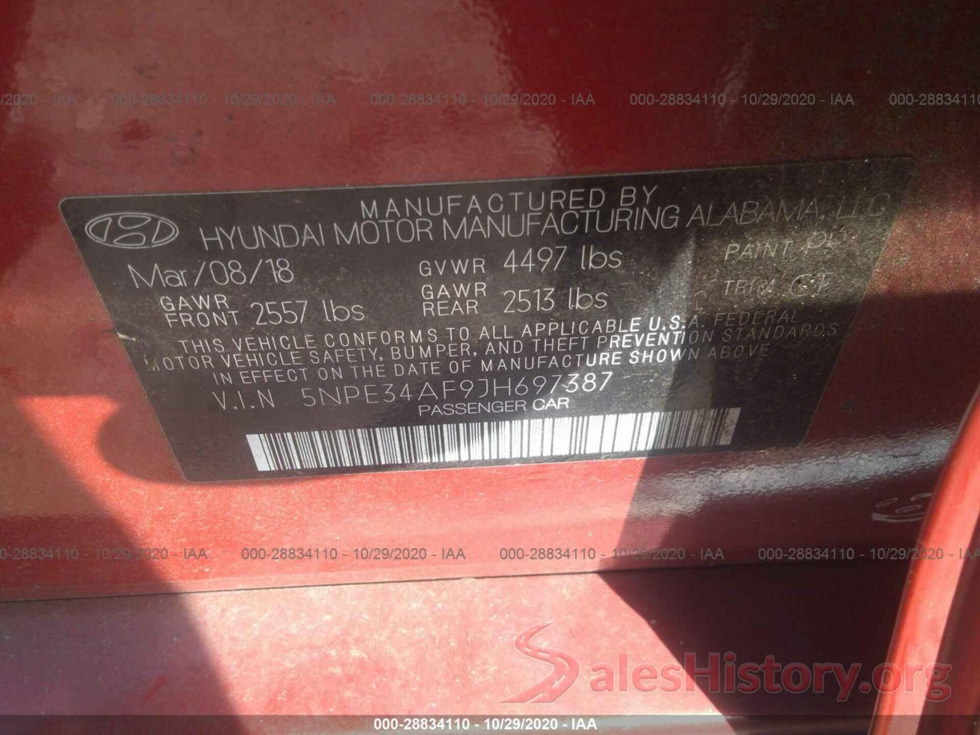 5NPE34AF9JH697387 2018 HYUNDAI SONATA