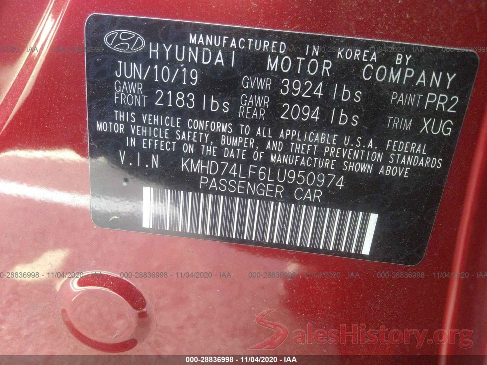 KMHD74LF6LU950974 2020 HYUNDAI ELANTRA