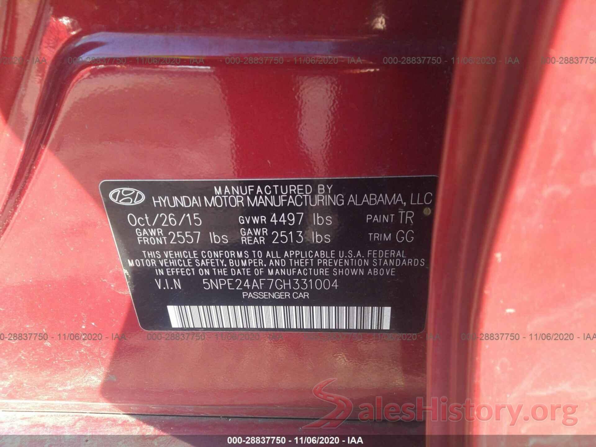 5NPE24AF7GH331004 2016 HYUNDAI SONATA