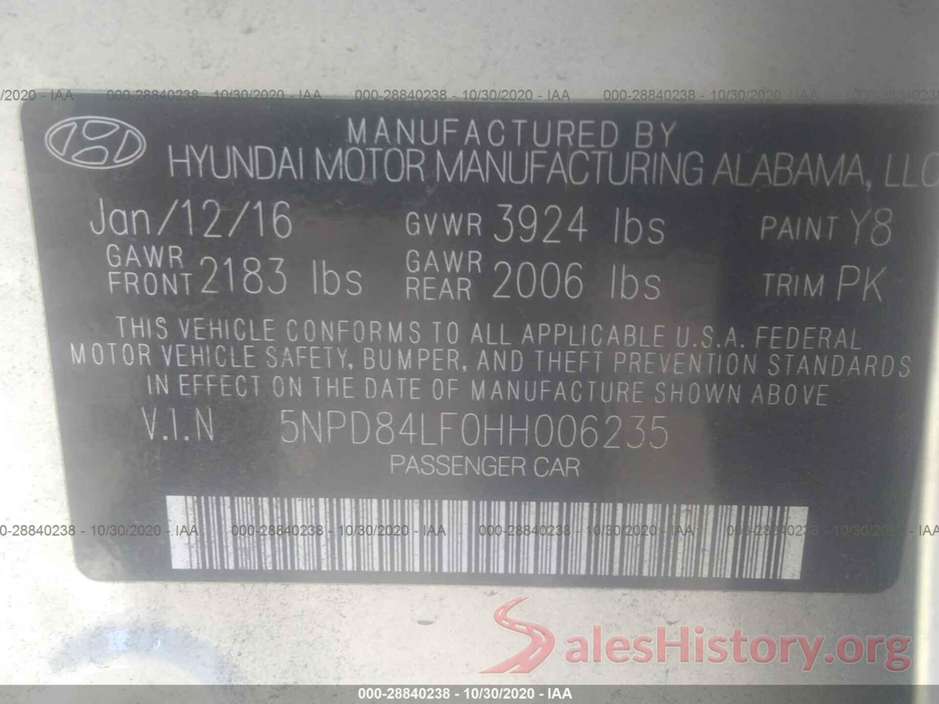 5NPD84LF0HH006235 2017 HYUNDAI ELANTRA