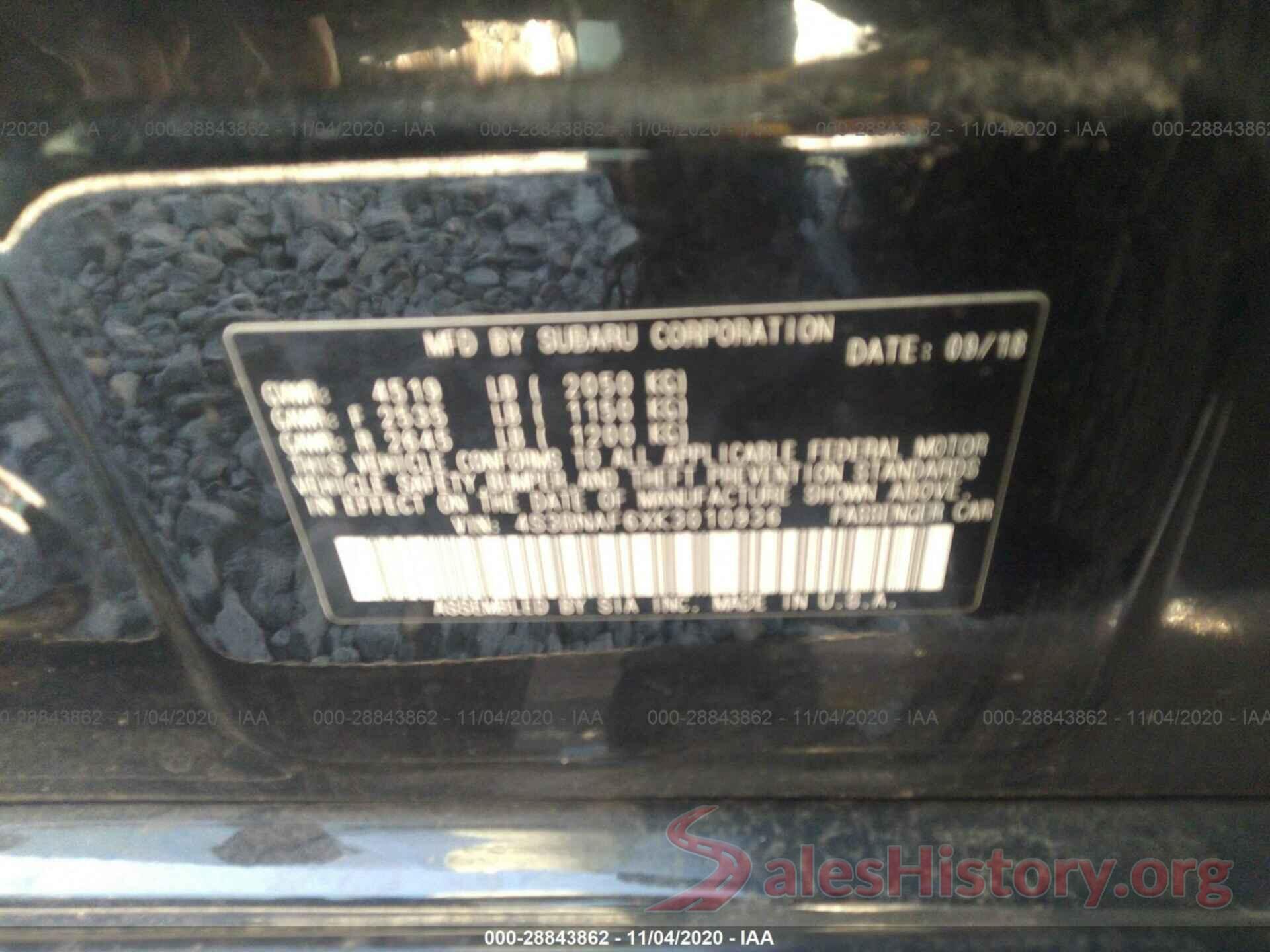 4S3BNAF6XK3010936 2019 SUBARU LEGACY