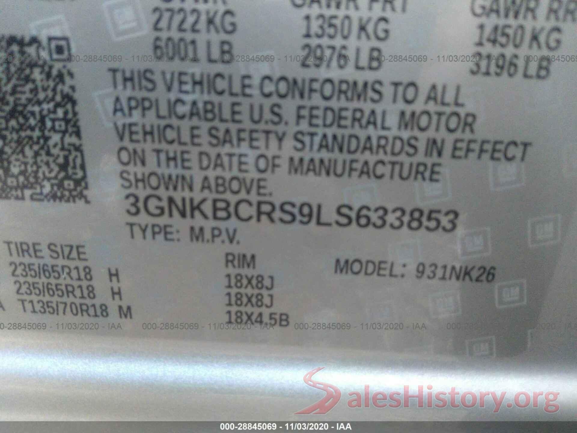 3GNKBCRS9LS633853 2020 CHEVROLET BLAZER