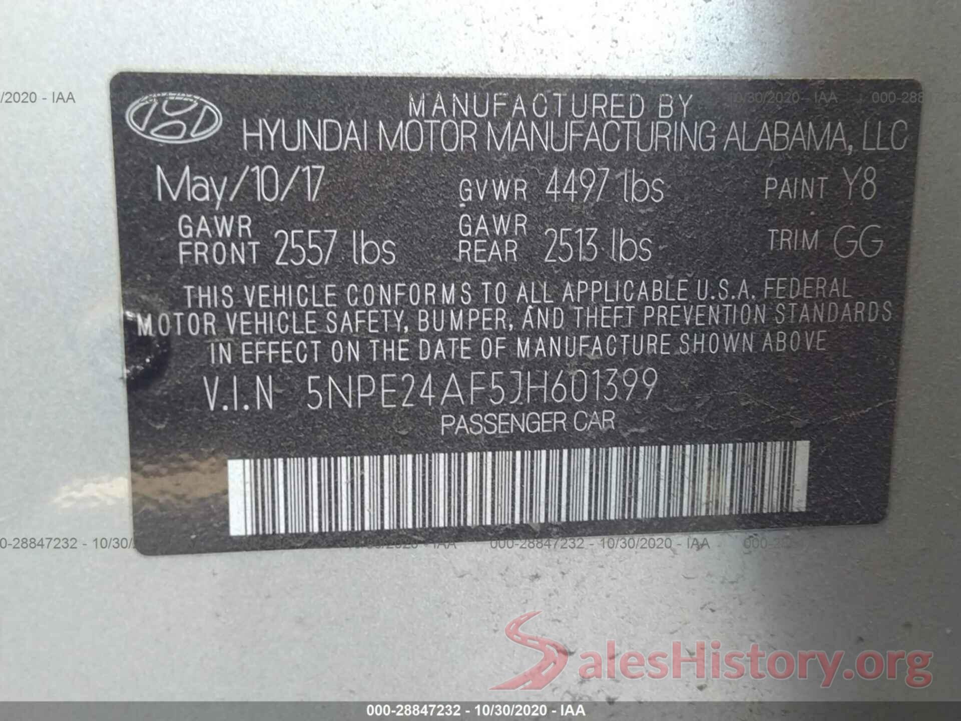 5NPE24AF5JH601399 2018 HYUNDAI SONATA