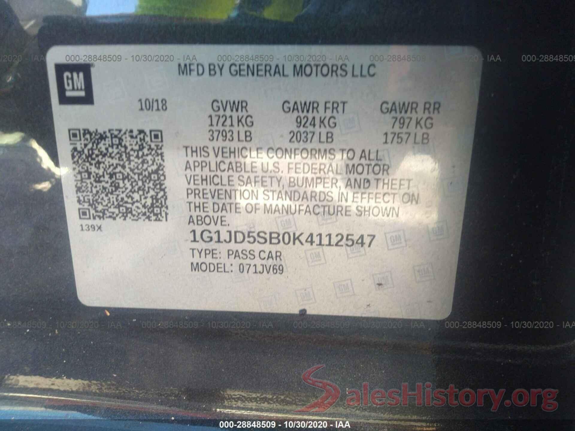 1G1JD5SB0K4112547 2019 CHEVROLET SONIC